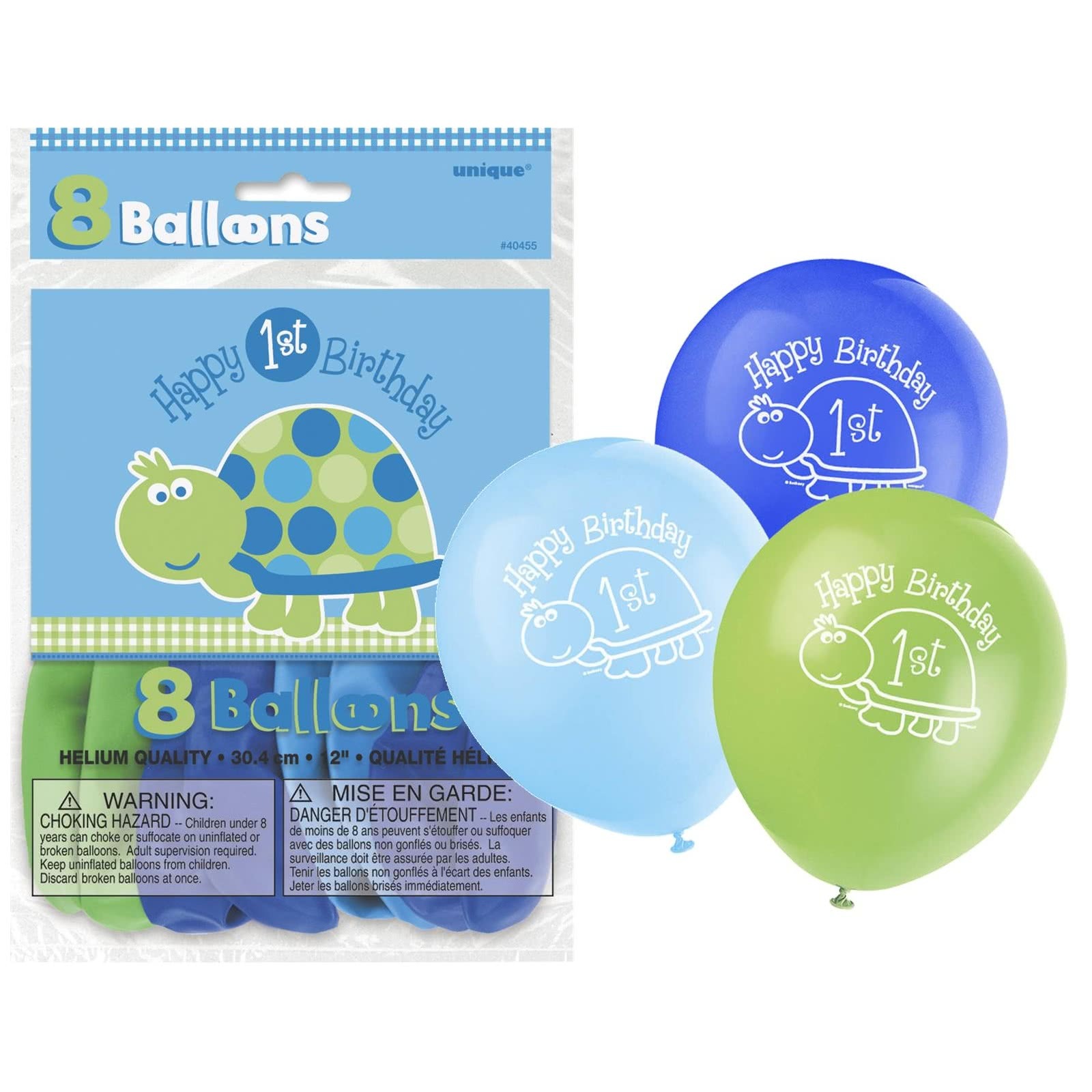 First Birthday Turtle Balloons (Pack of 8)