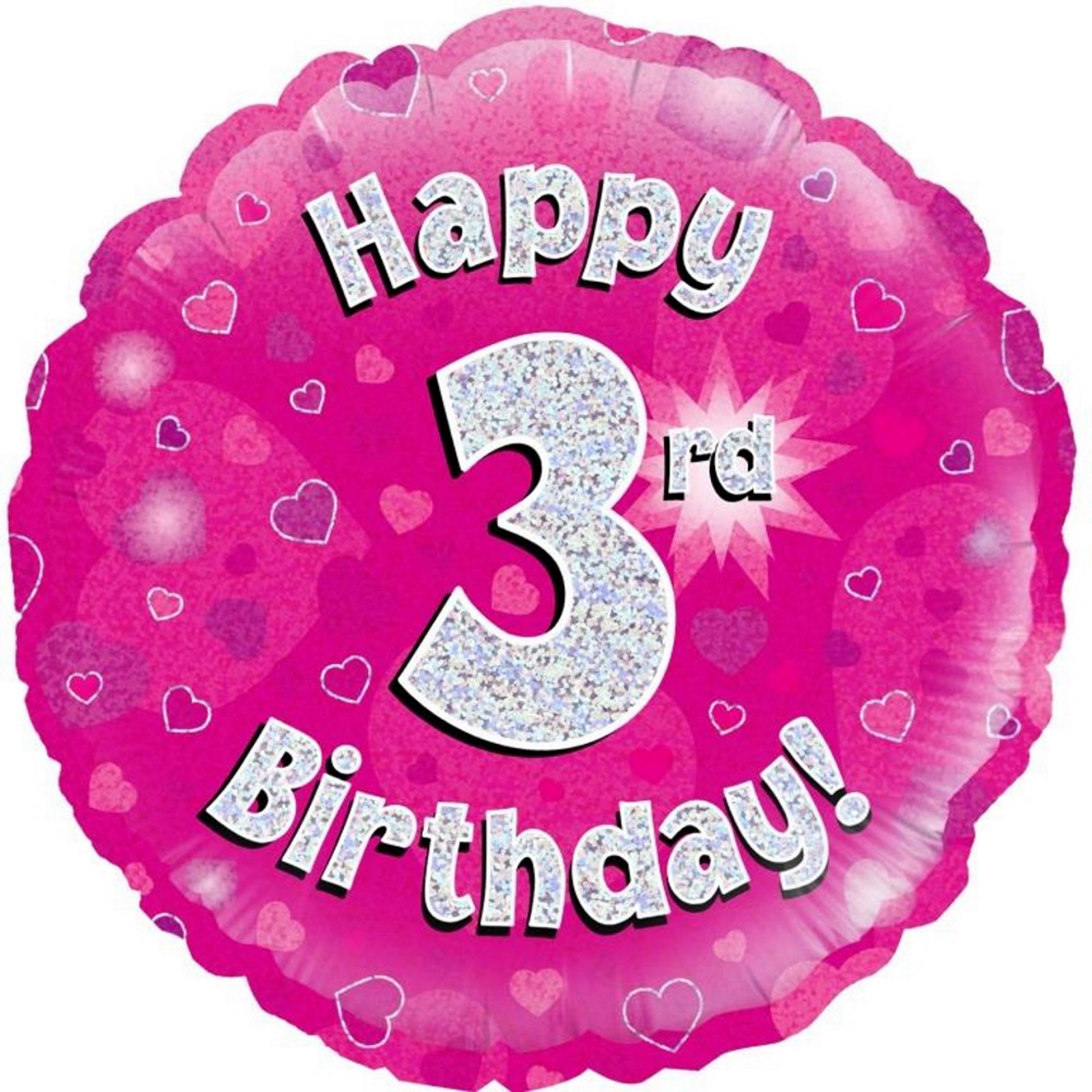 Happy 3rd Birthday Pink Holographic Helium Foil Balloon