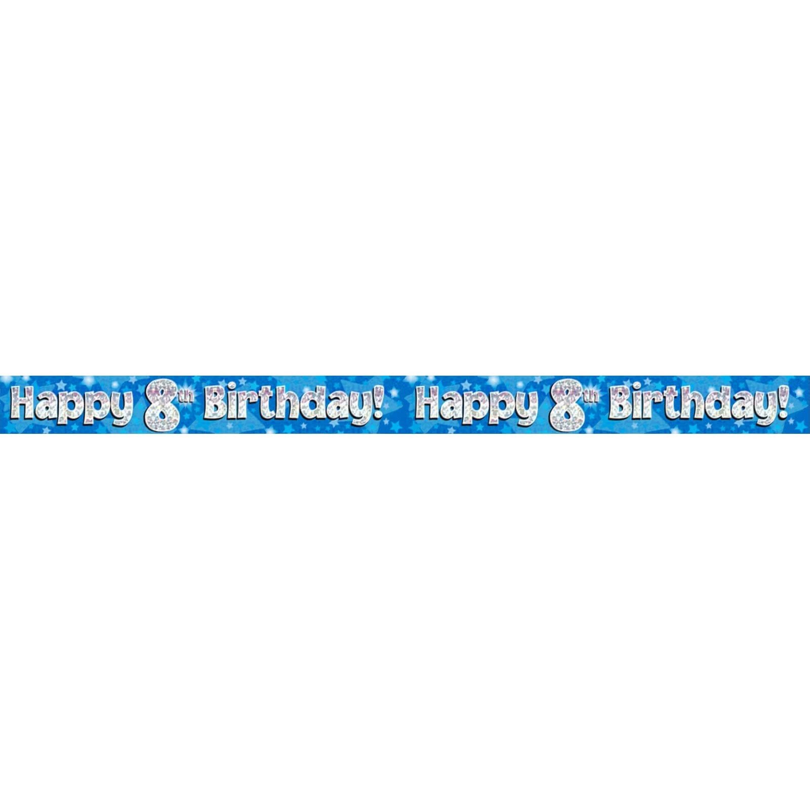 Happy 8th Birthday Blue Holographic Banner