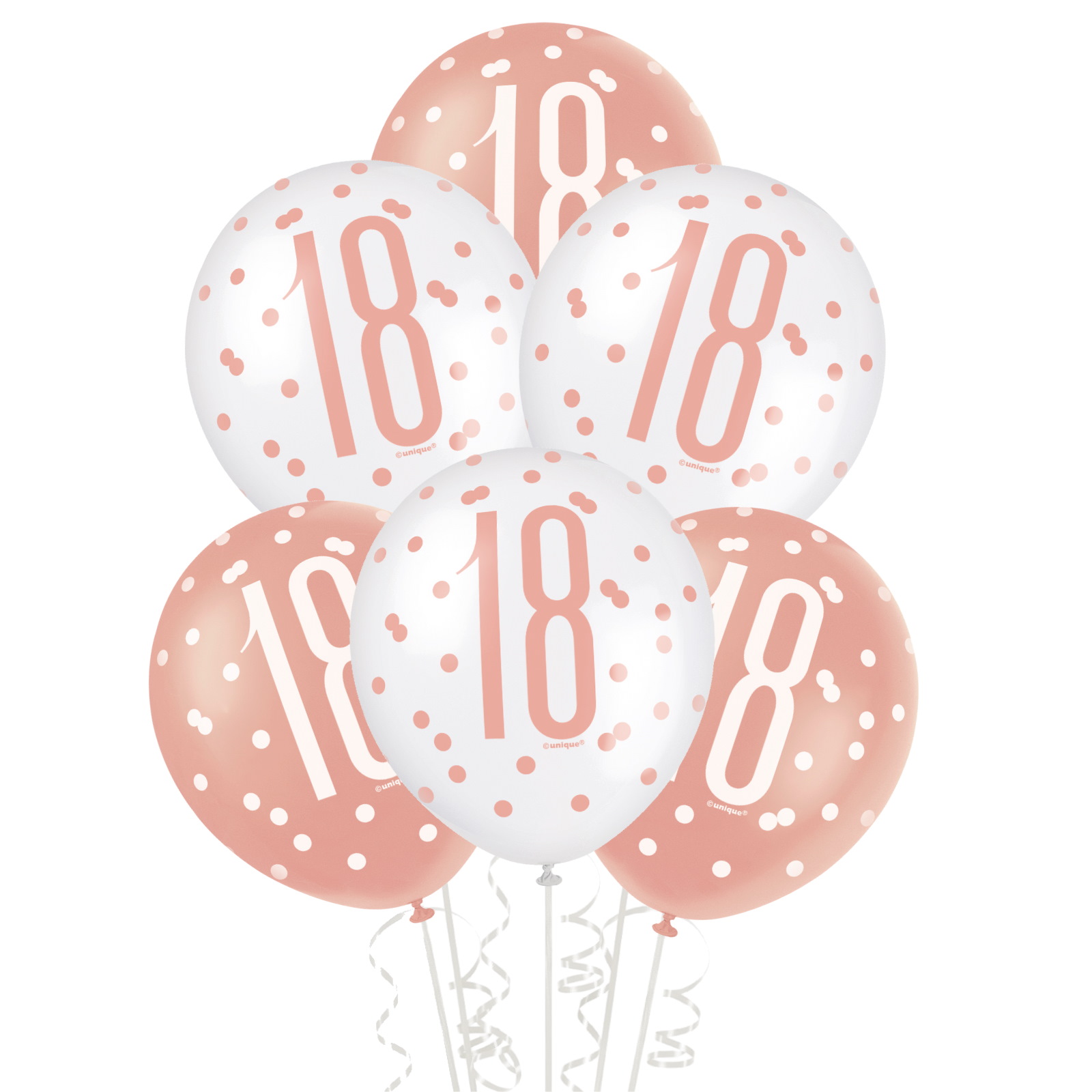 Rose Gold & White Assorted 18th Birthday Balloons (Pack of 6)