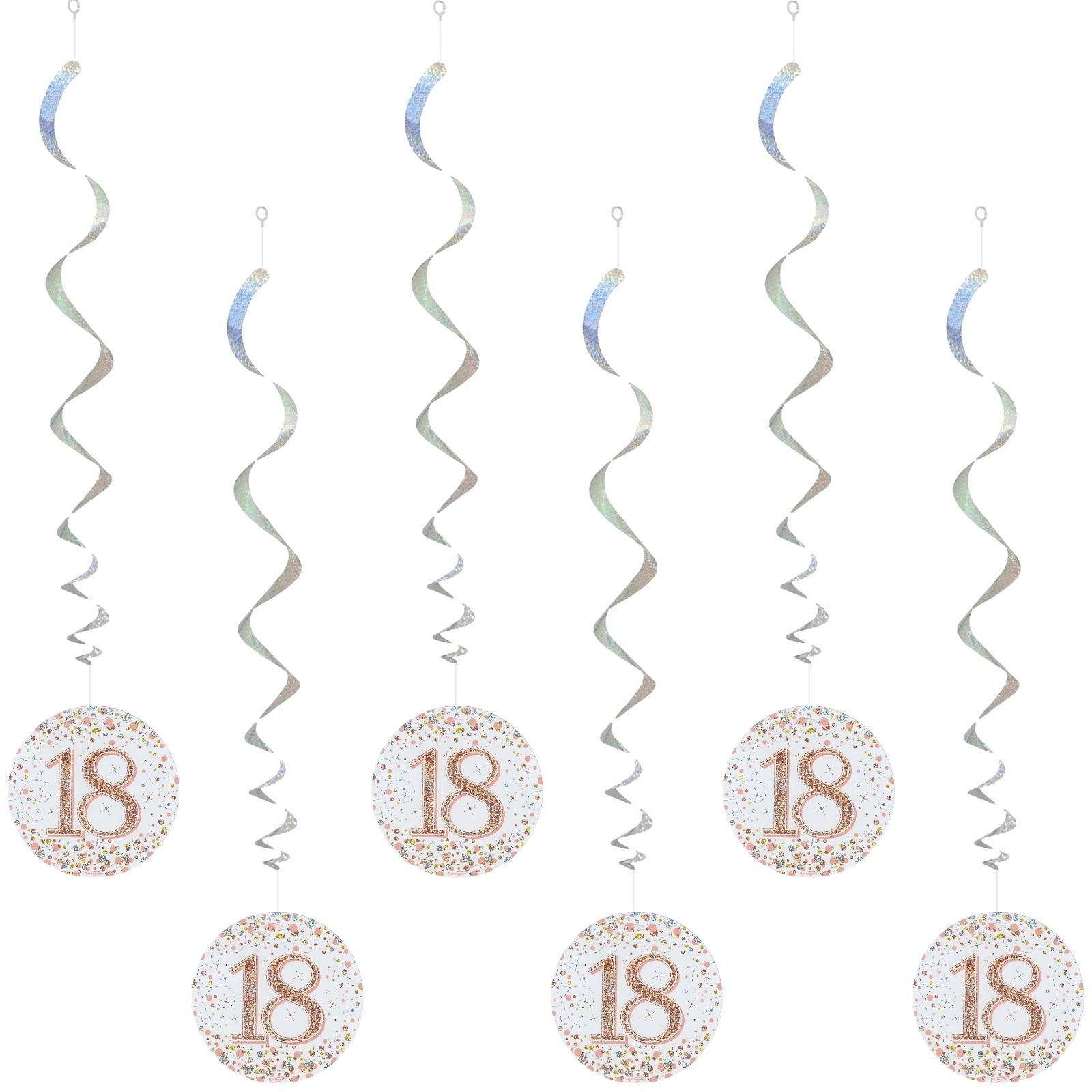 Sparkling Fizz Rose Gold 18th Holographic Swirls (Pack of 6)