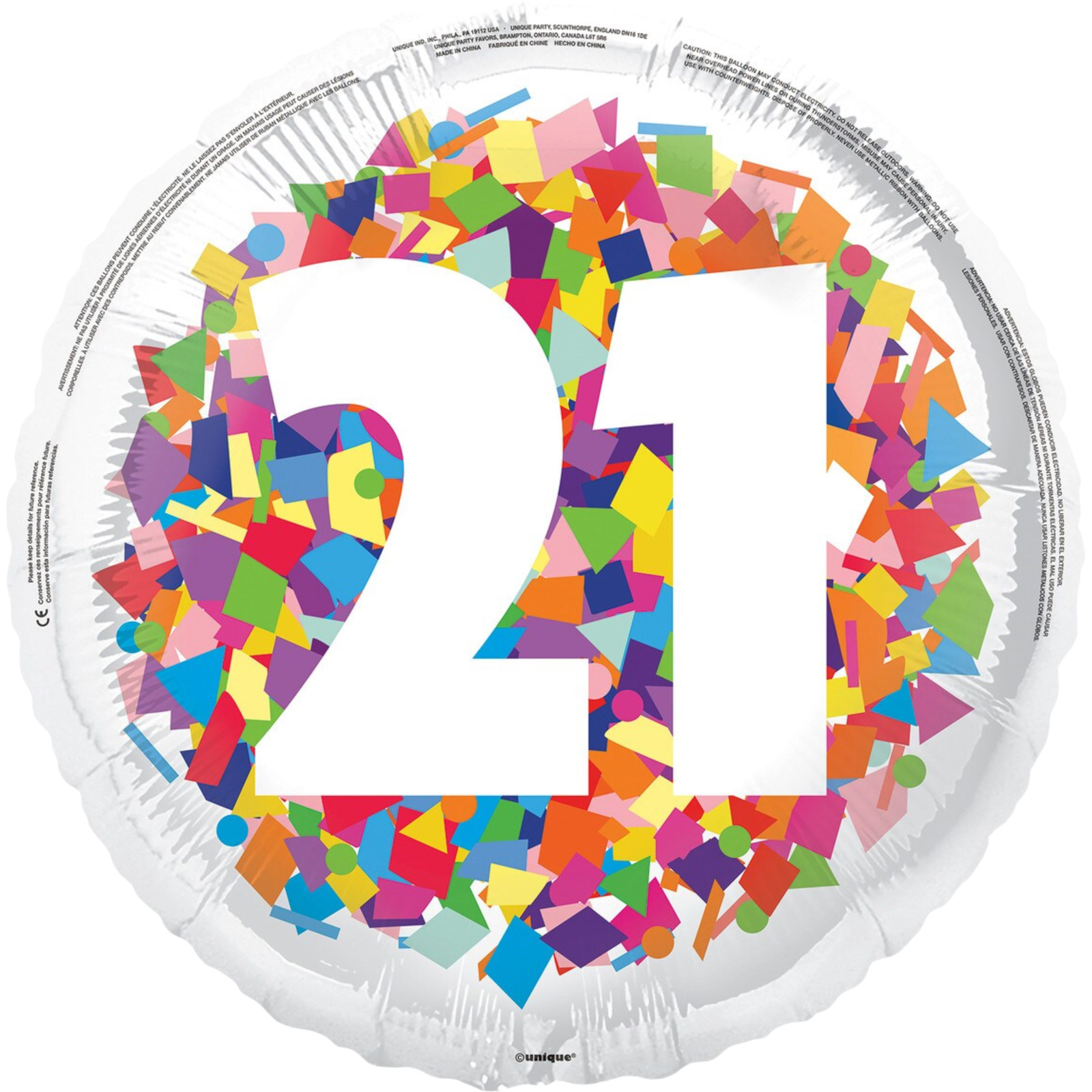 Bright Confetti 21st Foil Helium Balloon