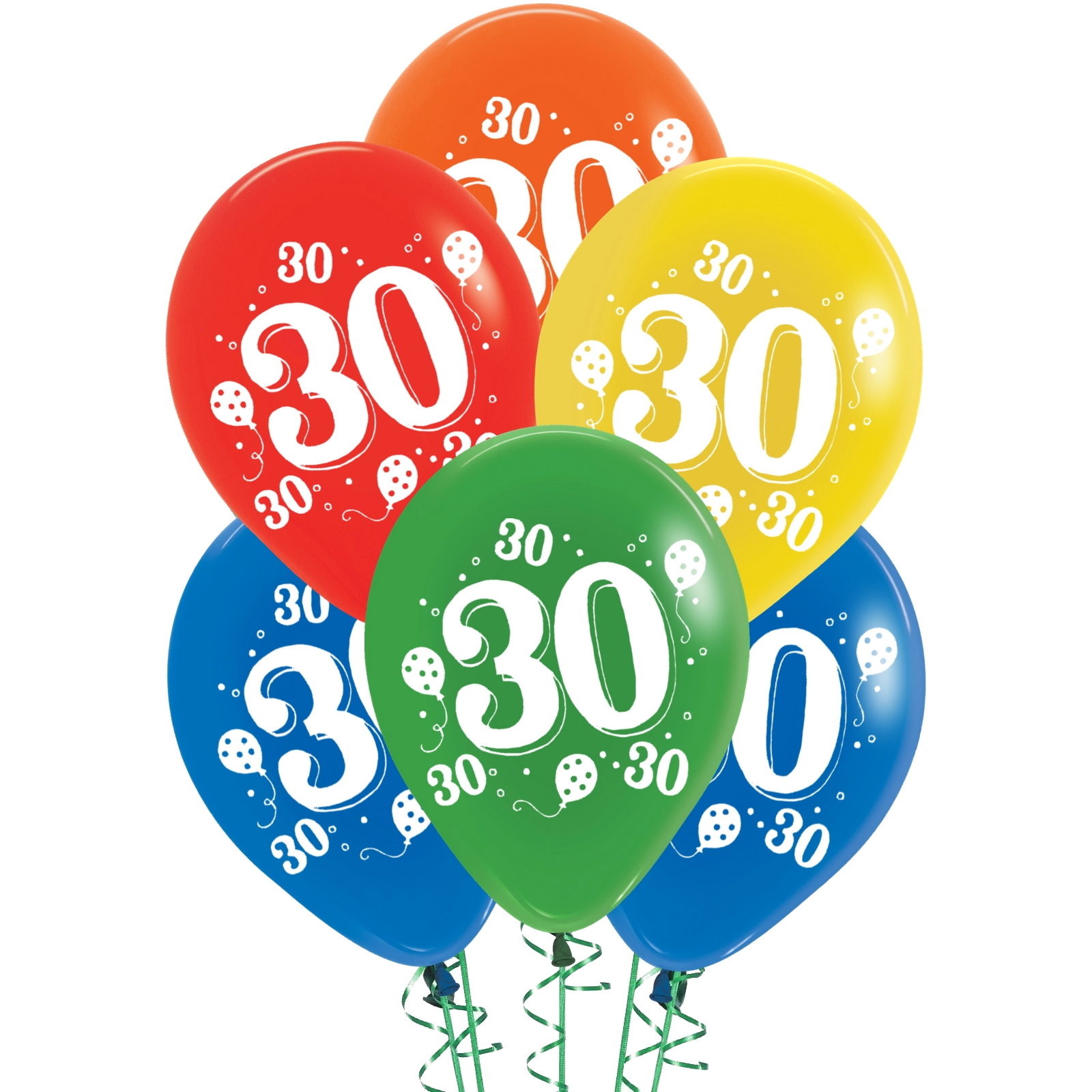 30th Party Balloons Assorted Colours (Pack of 10)