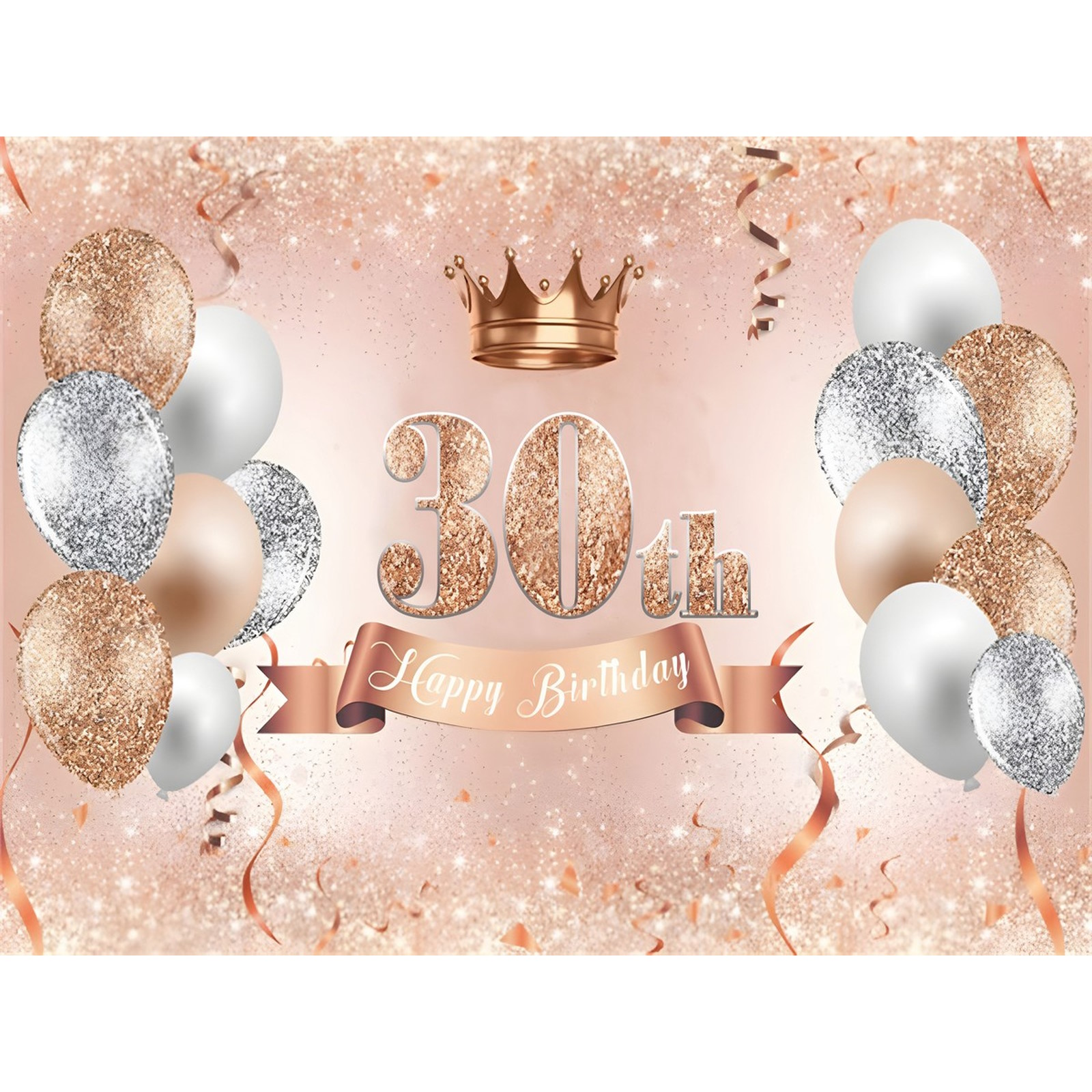 Rose Gold and Silver 30th Birthday Fabric Backdrop