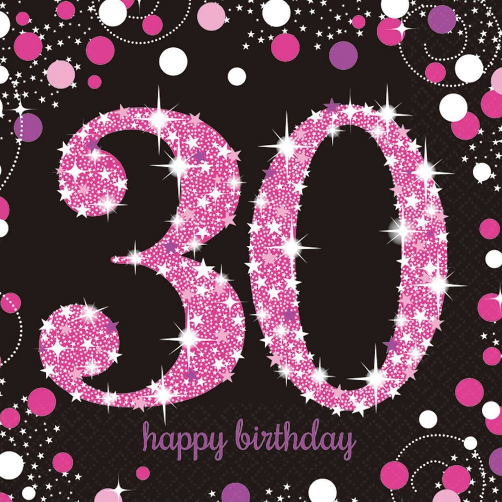 Pink Celebration 30th Birthday Large Napkins / Serviettes (Pack of 16)