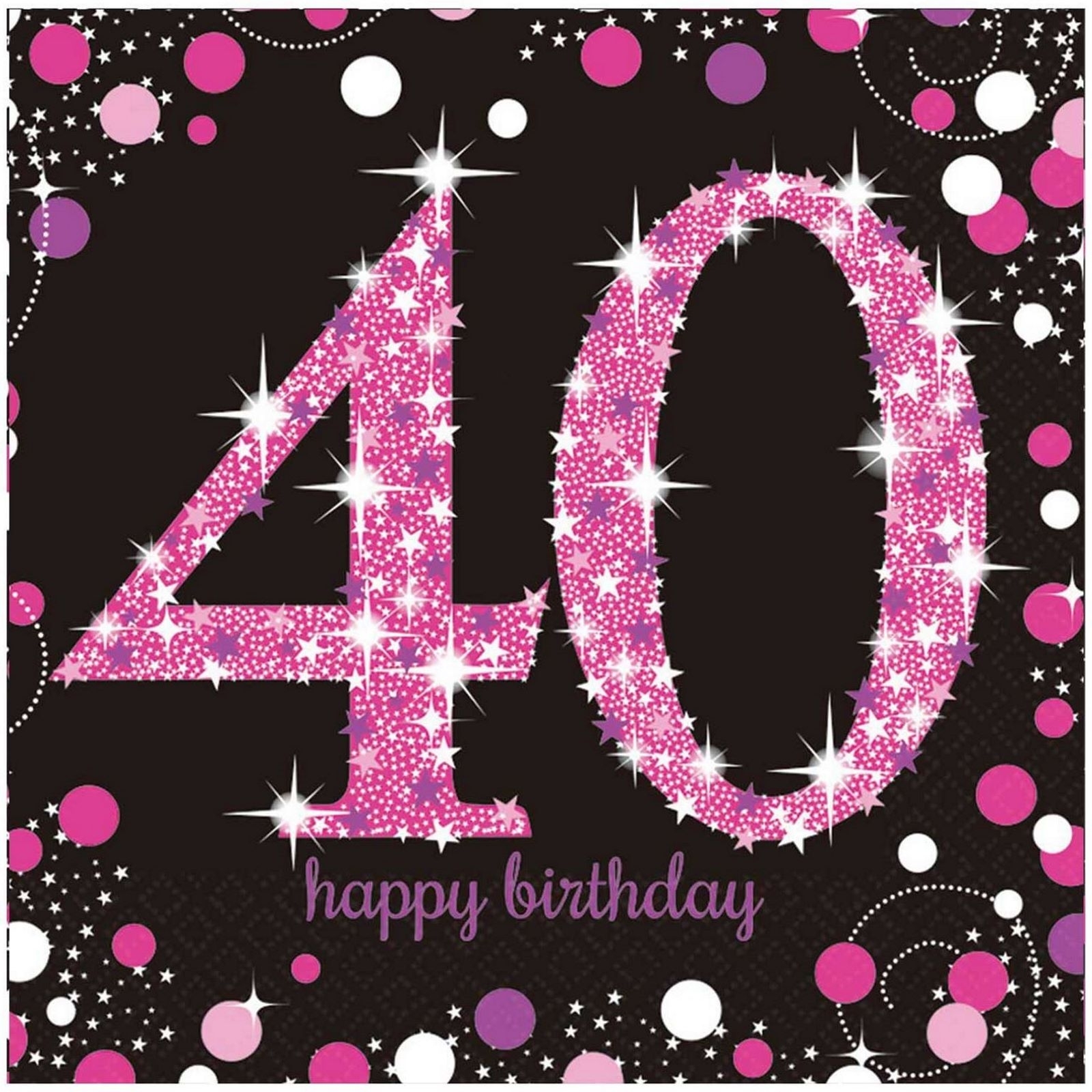 Pink Celebration 40th Birthday Large Napkins / Serviettes (Pack of 16)