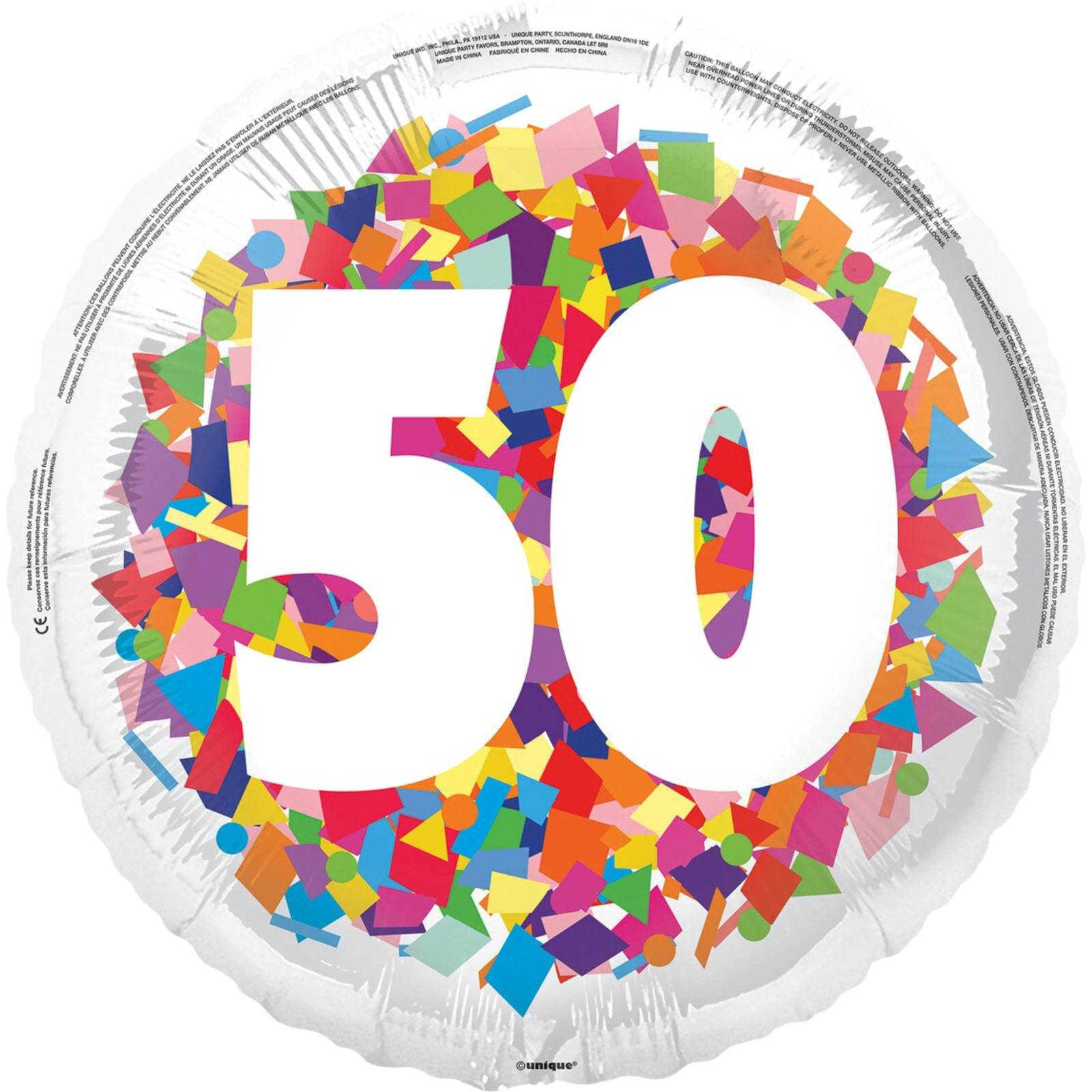 Bright Confetti 50th Foil Helium Balloon