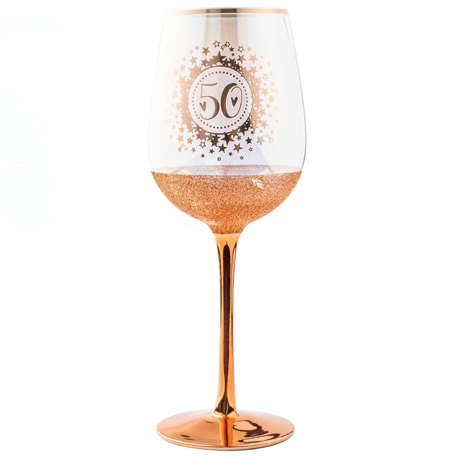 50th Birthday Rose Gold Glitter and Iridescent Wine Glass