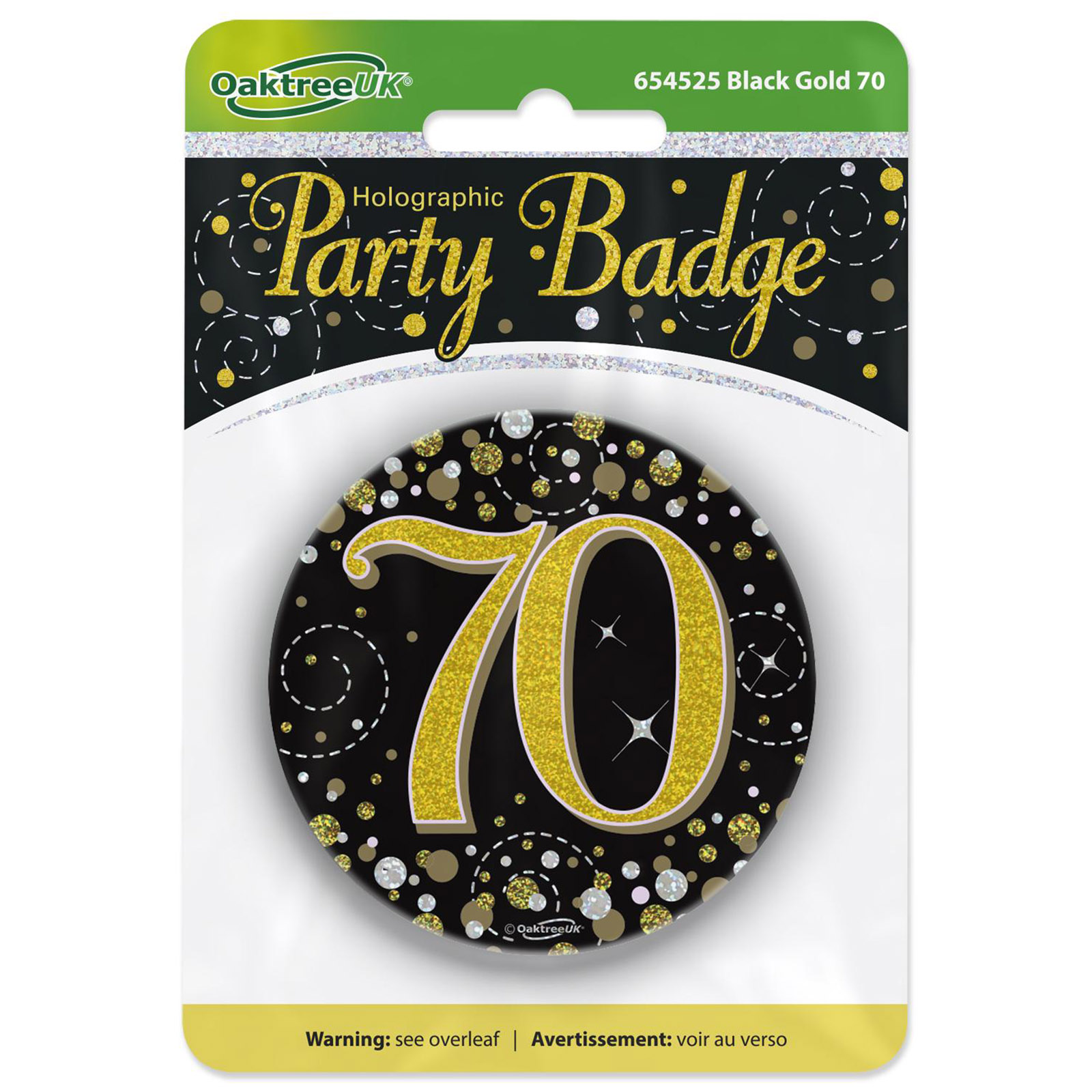 Sparkling Fizz Black & Gold 70th Holographic Badge