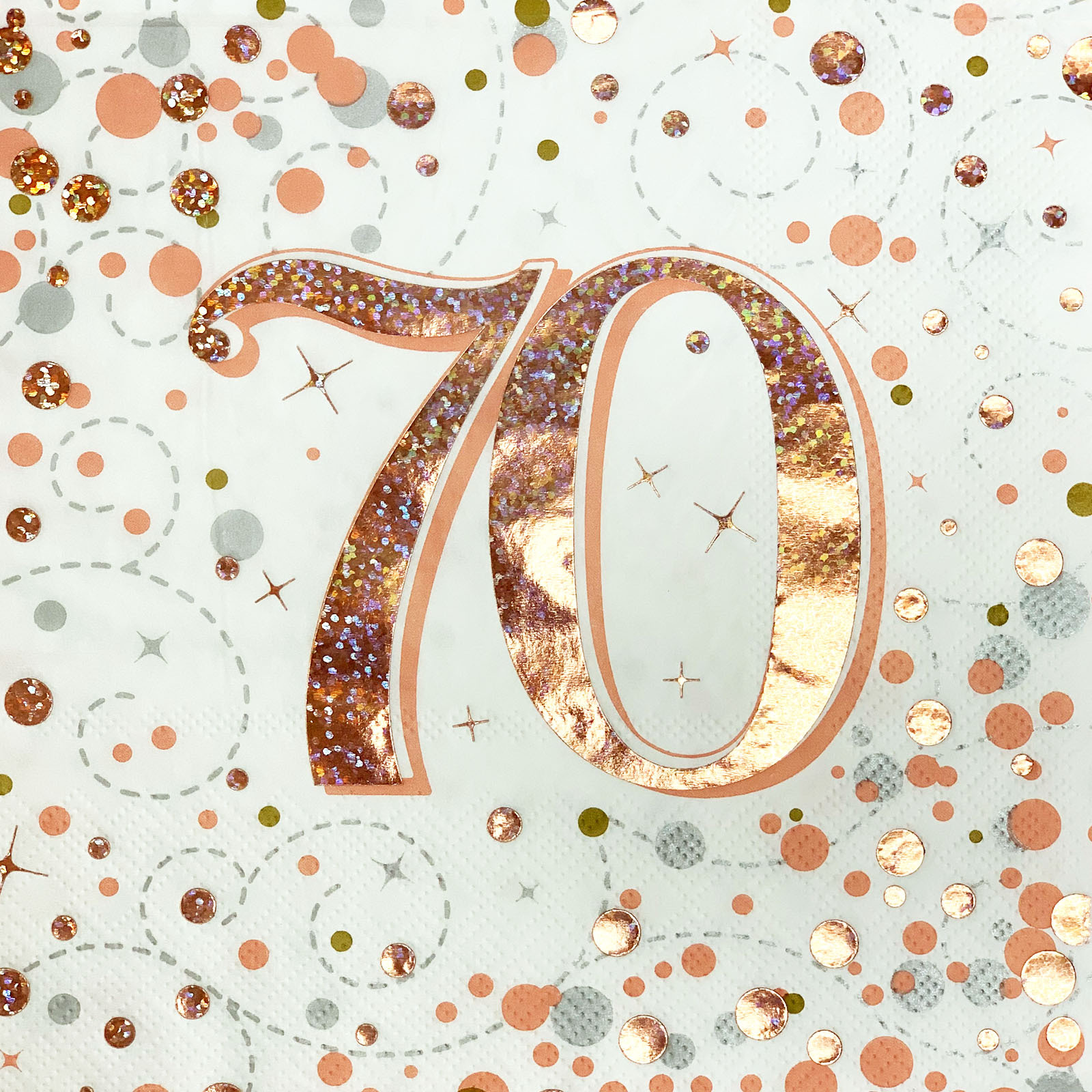 Sparkling Fizz Rose Gold 70th Holographic Large Napkins / Serviettes (Pack of 16)