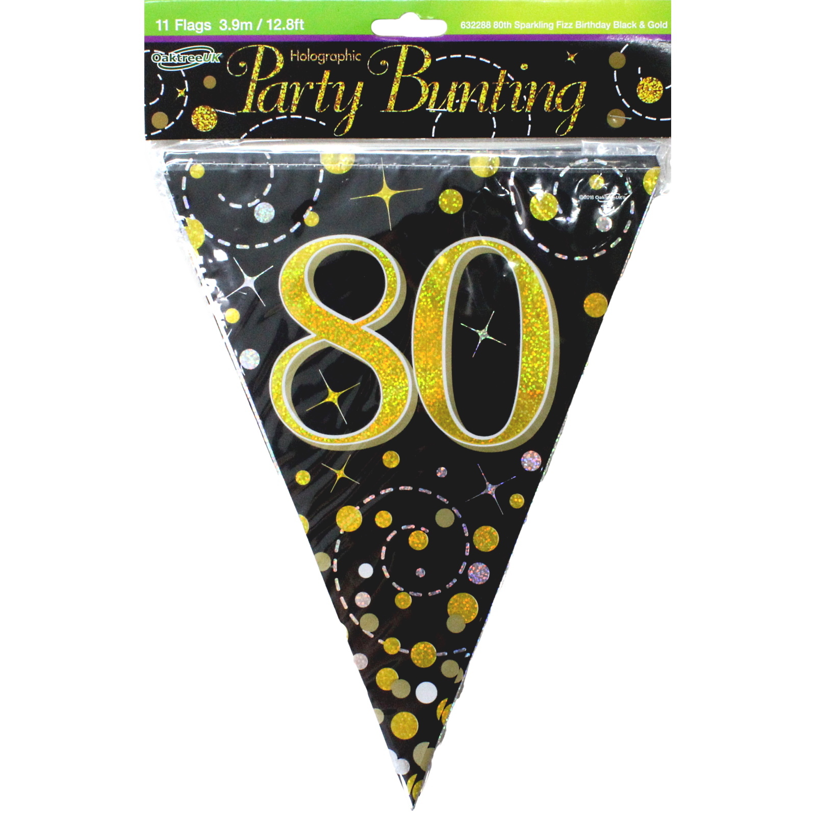 Sparkling Fizz Black and Gold 80th Birthday Flag Banner