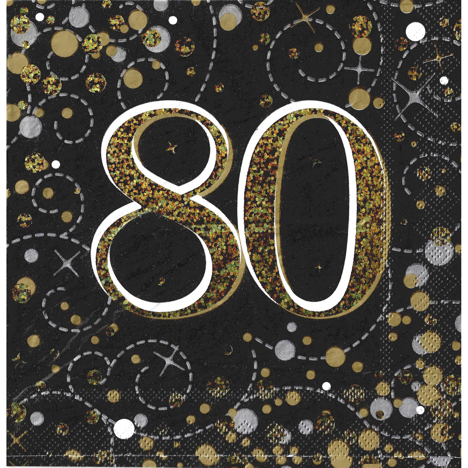 Sparkling Fizz Black and Gold 80th Holographic Large Napkins / Serviettes (Pack of 16)
