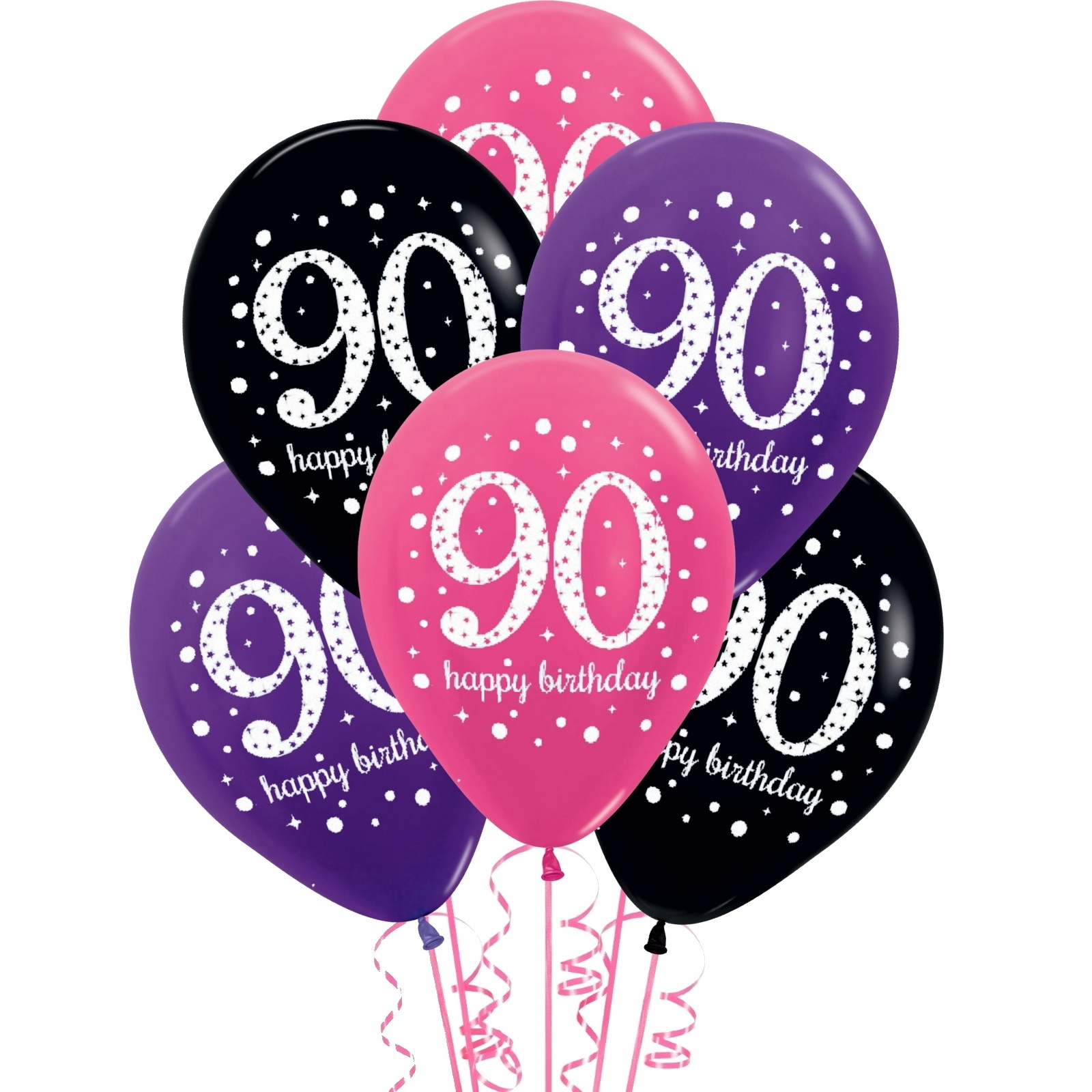 Pink Celebration 90th Birthday Balloons (Pack of 6)