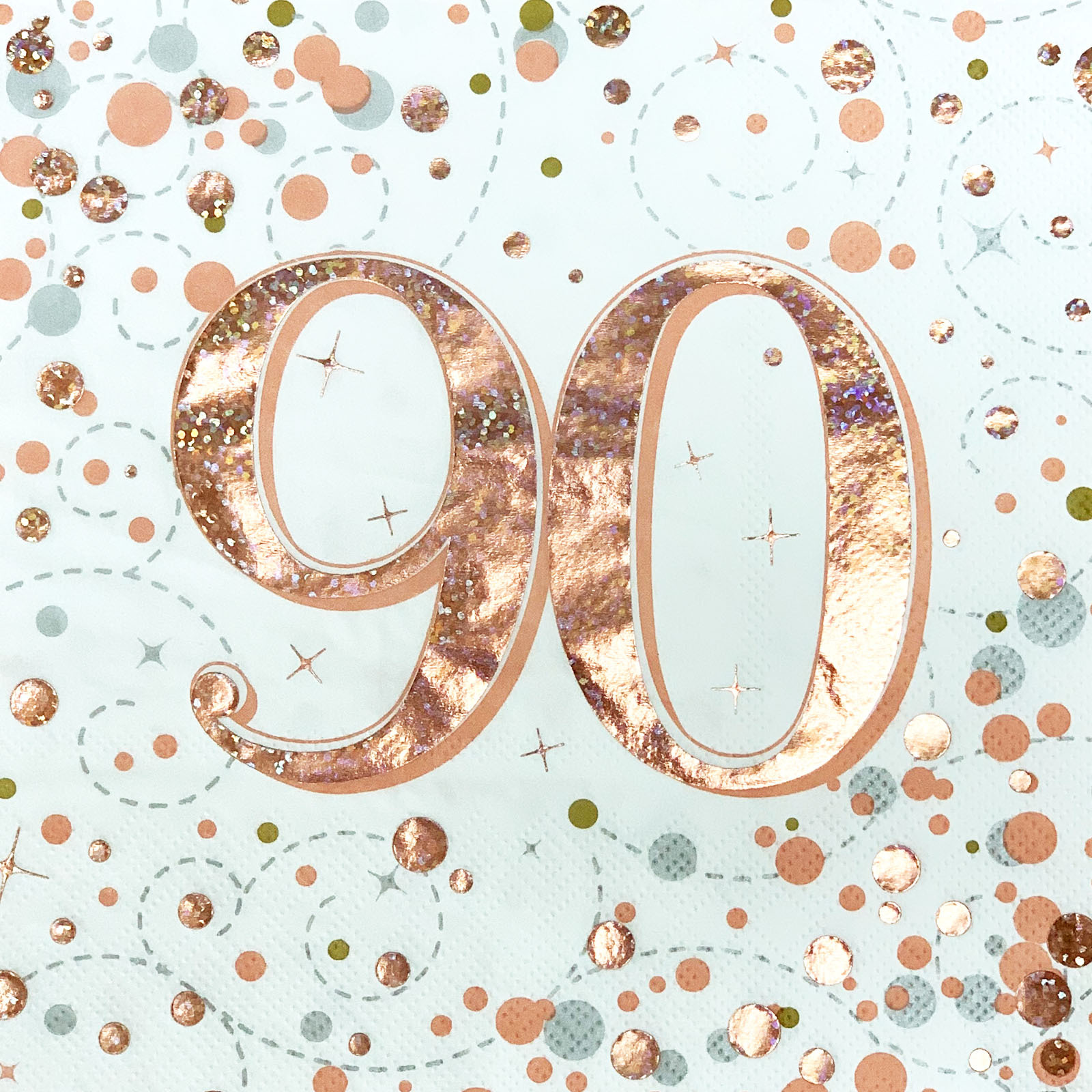 Sparkling Fizz Rose Gold 90th Holographic Large Napkins / Serviettes (Pack of 16)
