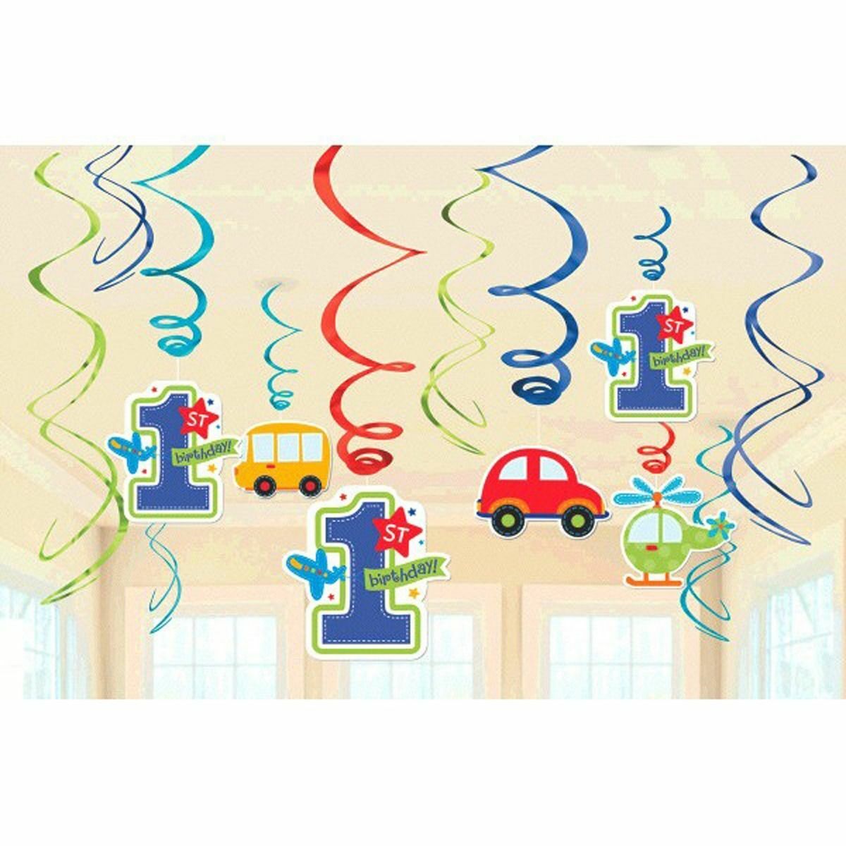 All Aboard Boy 1st Birthday Swirl Decorations (Pack of 12)