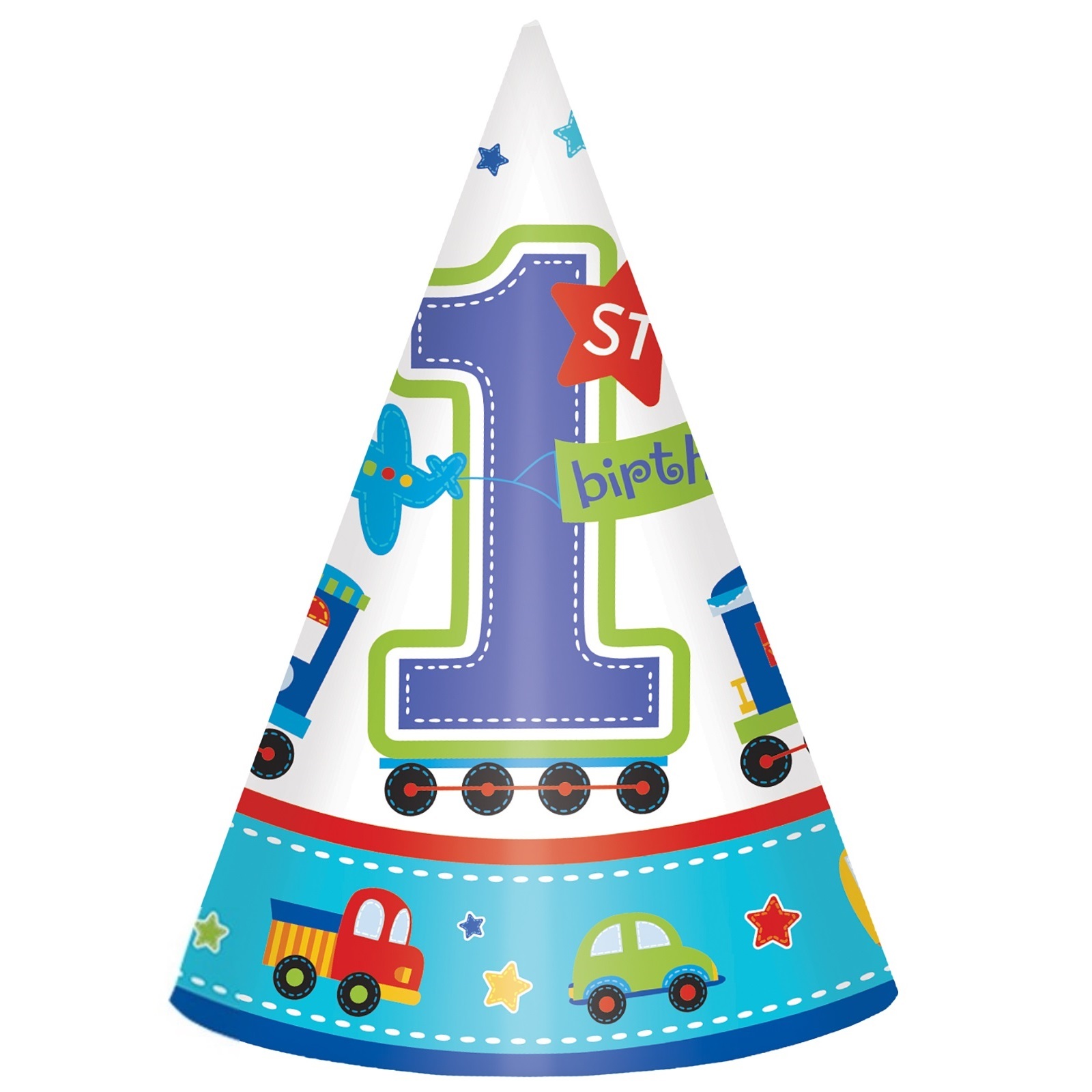 All Aboard Boy 1st Birthday Party Hats (Pack of 8)