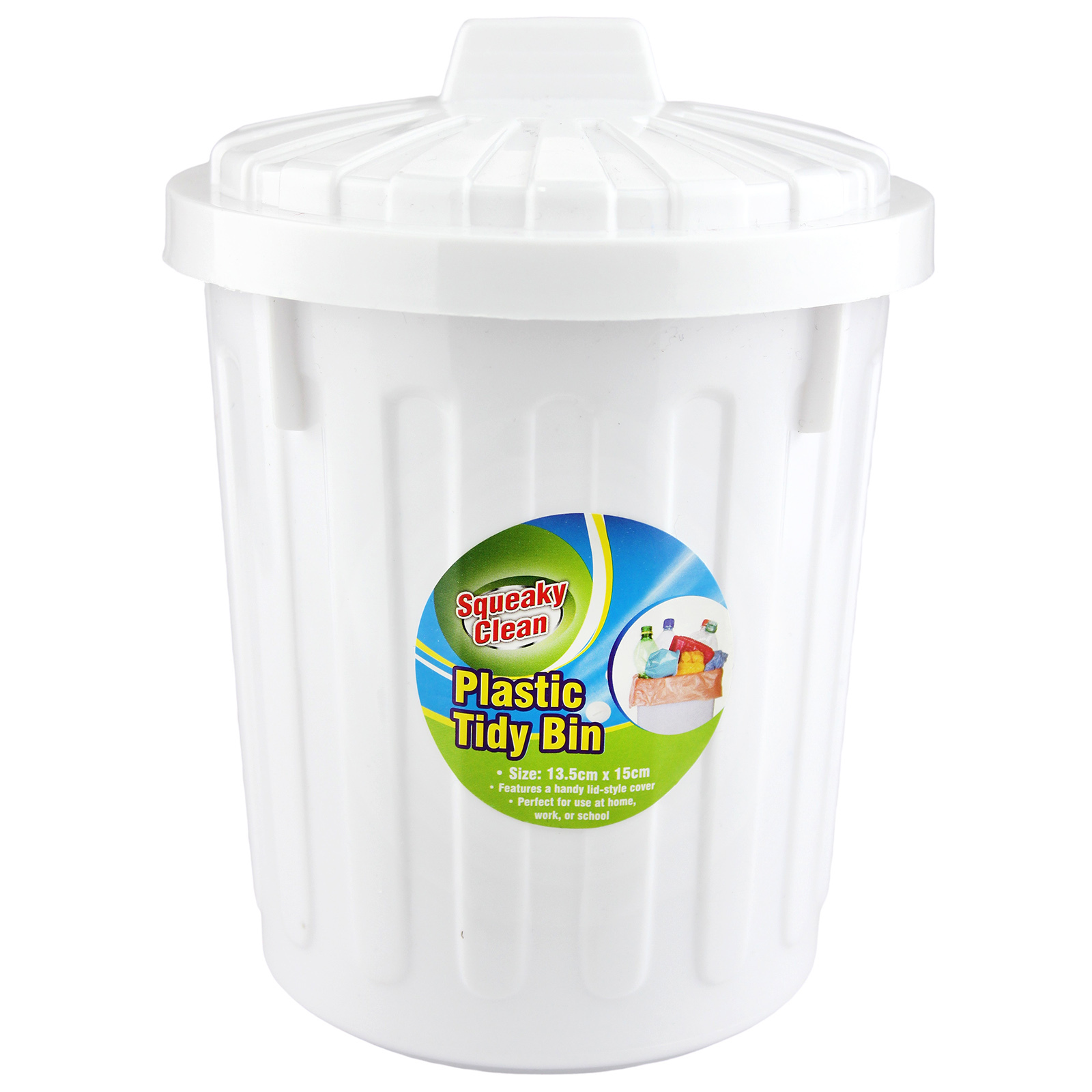 White Plastic Tidy Bin With Lid 15cm 