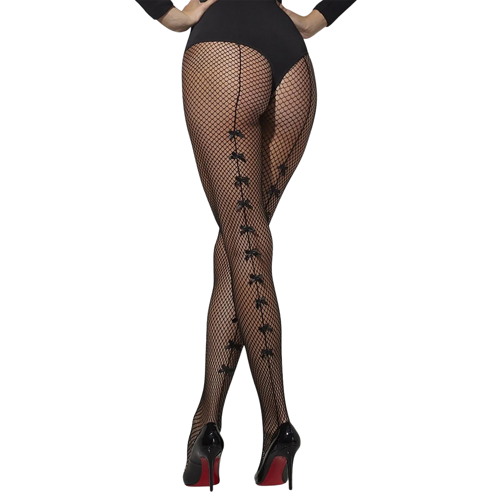 Adult Black Fishnet Tights With Satin Bows