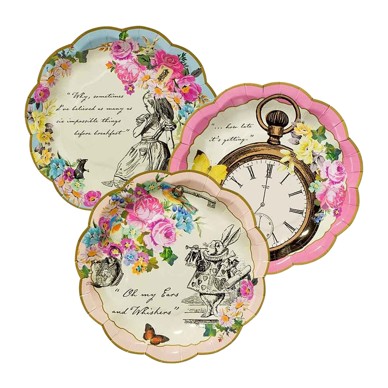 Talking Tables Alice In Wonderland Illustrated Small Paper Plates (Pack of 12) 