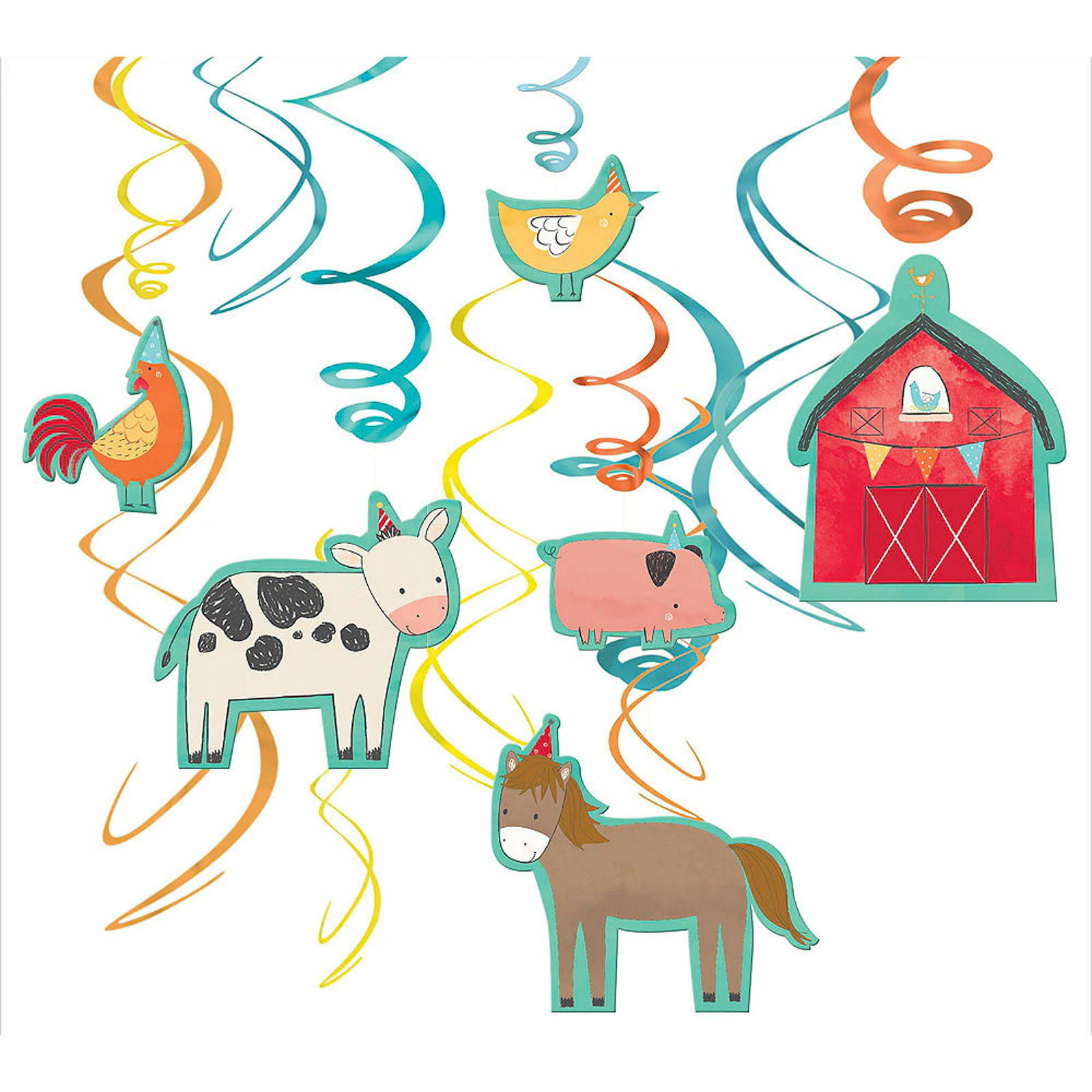 Barnyard Birthday Swirl Decorations (Pack of 12)
