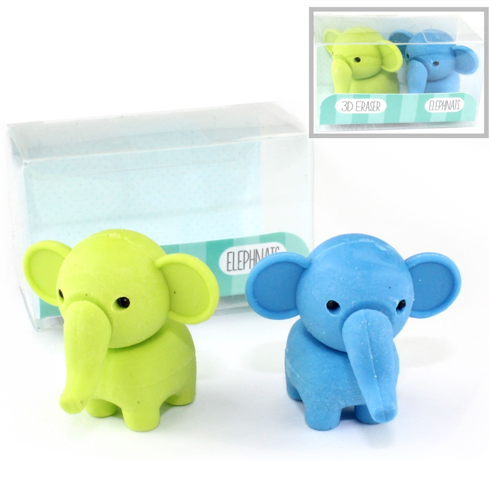 3D Mini Elephant Erasers (Pack of 2)