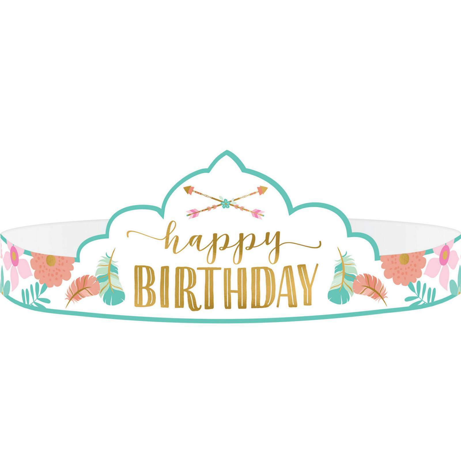 Boho Birthday Girl Paper Tiaras (Pack of 8)