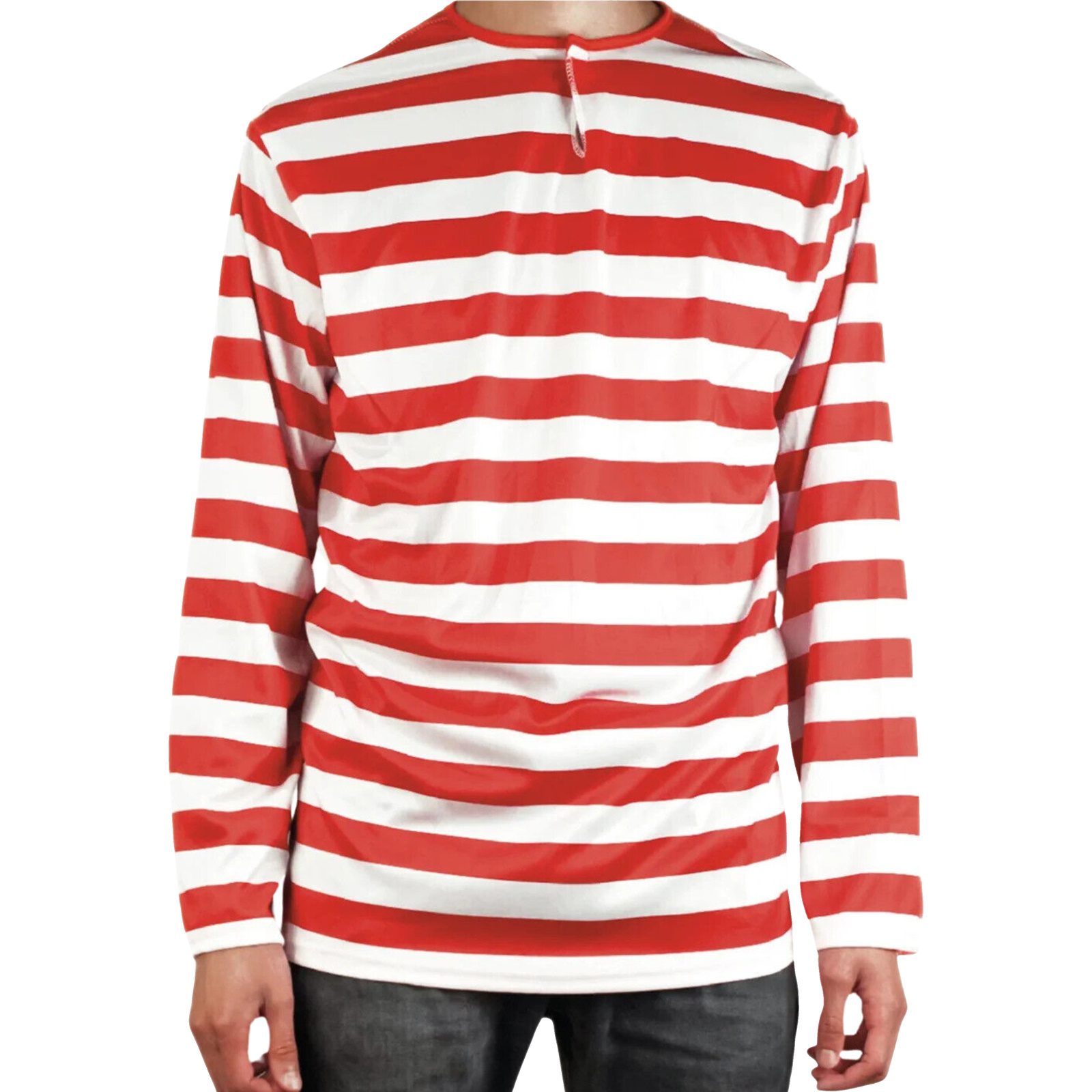 Red and White Stripe Adult Long Sleeve Top Large
