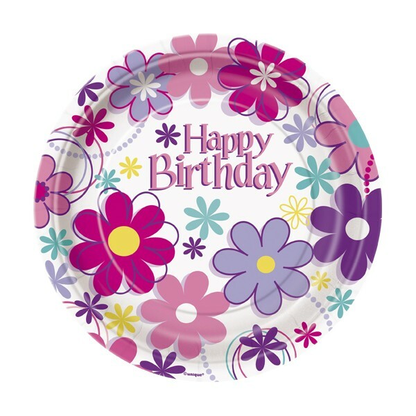 Birthday Blossom Small Paper Plates (Pack of 8)