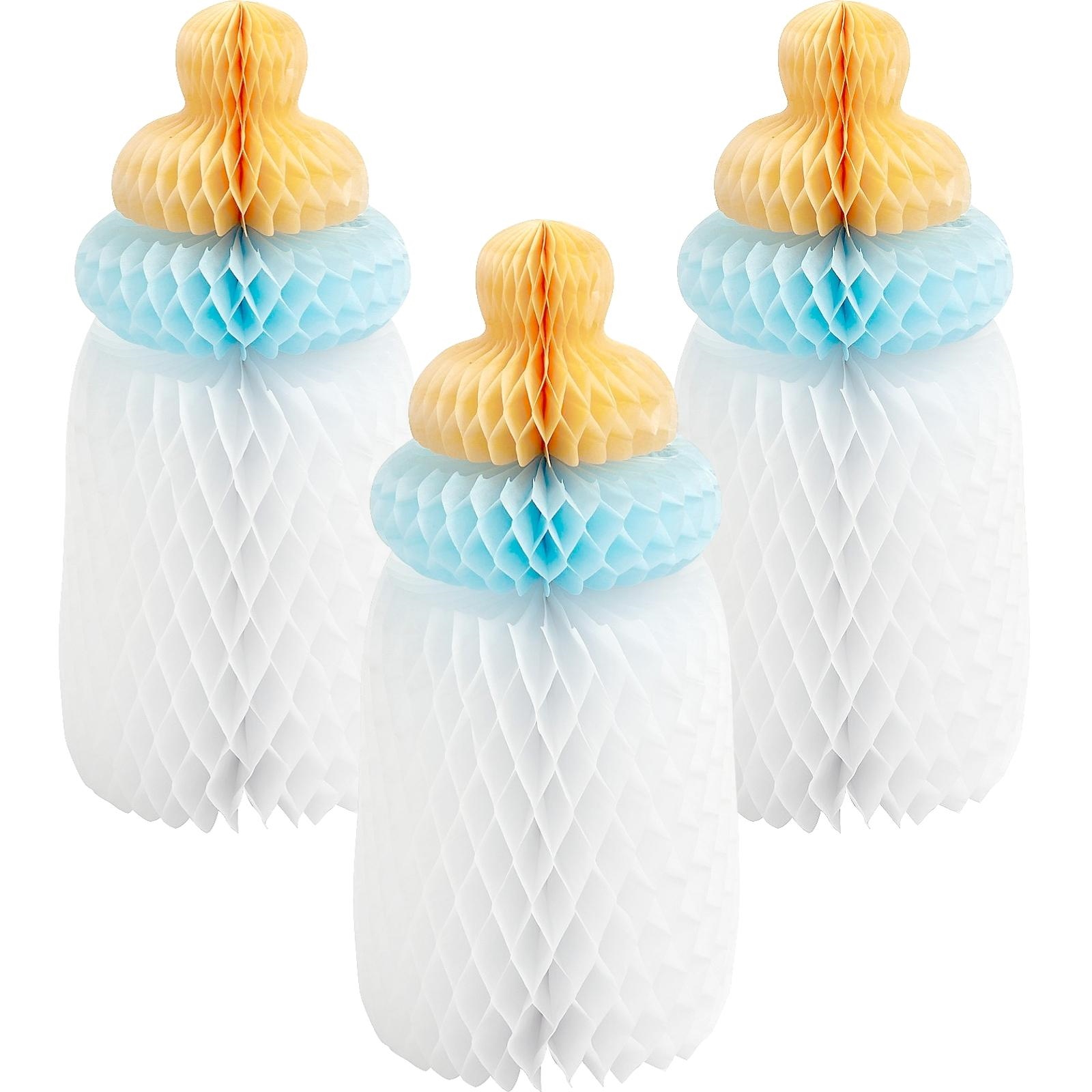 Blue Baby Bottle Honeycomb Centrepieces (Pack of 3)
