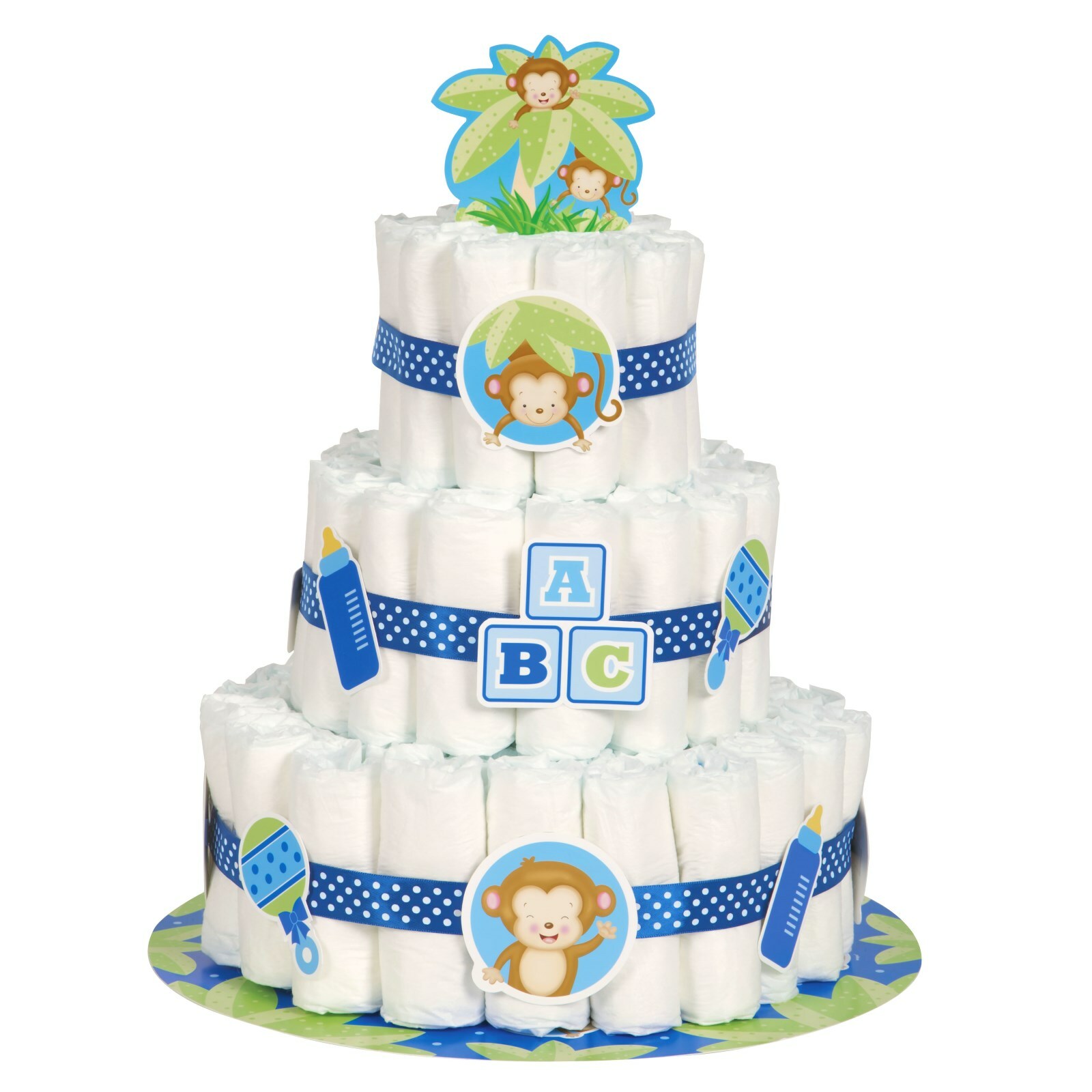 Boys Monkey Baby Shower Nappy Cake Kit