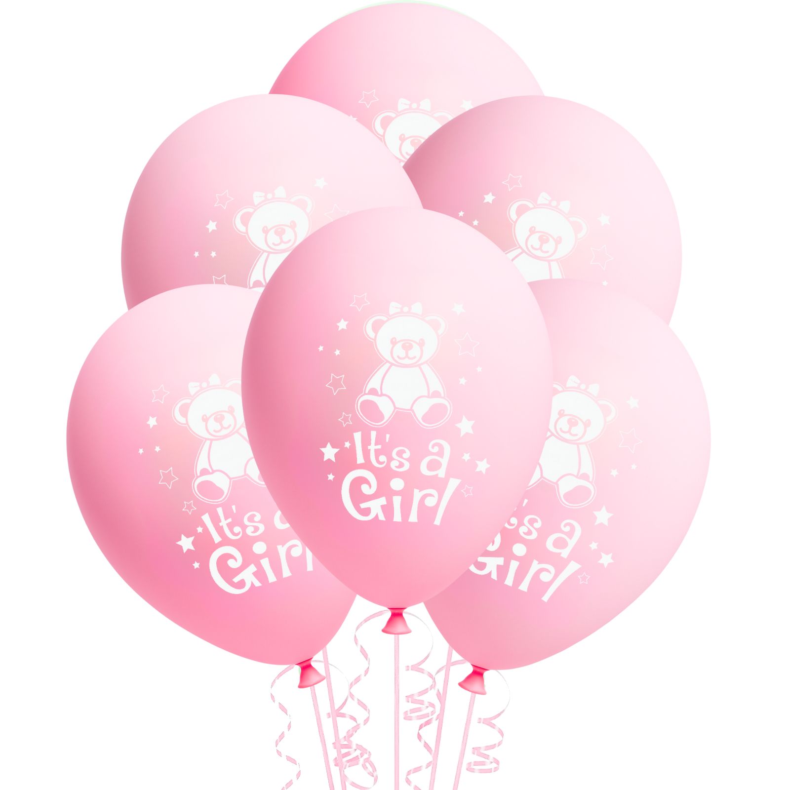 Teddy It's A Girl Baby Shower Pastel Balloons (Pack of 6)