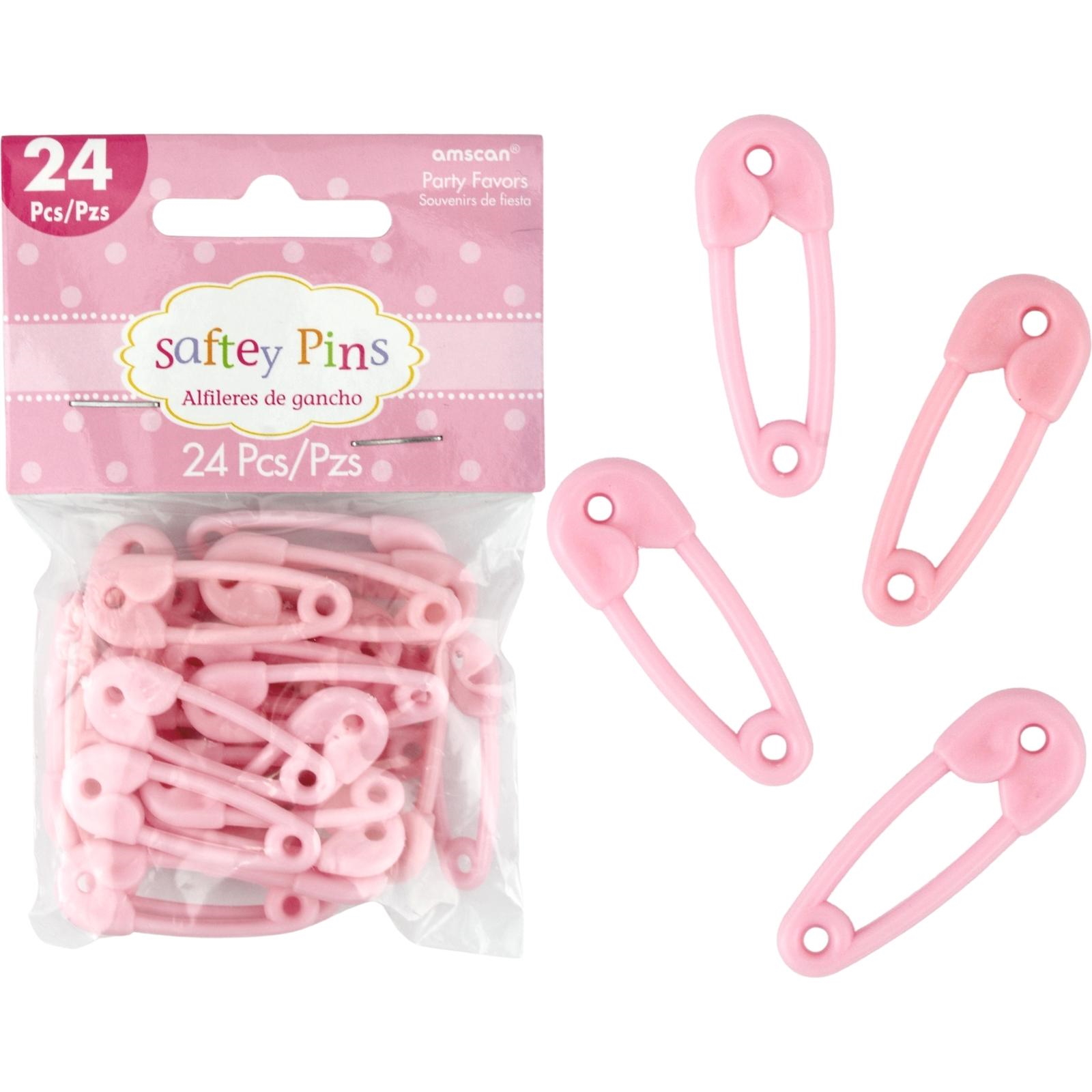 Baby Shower Pink Plastic Safety Pins (Pack of 24)