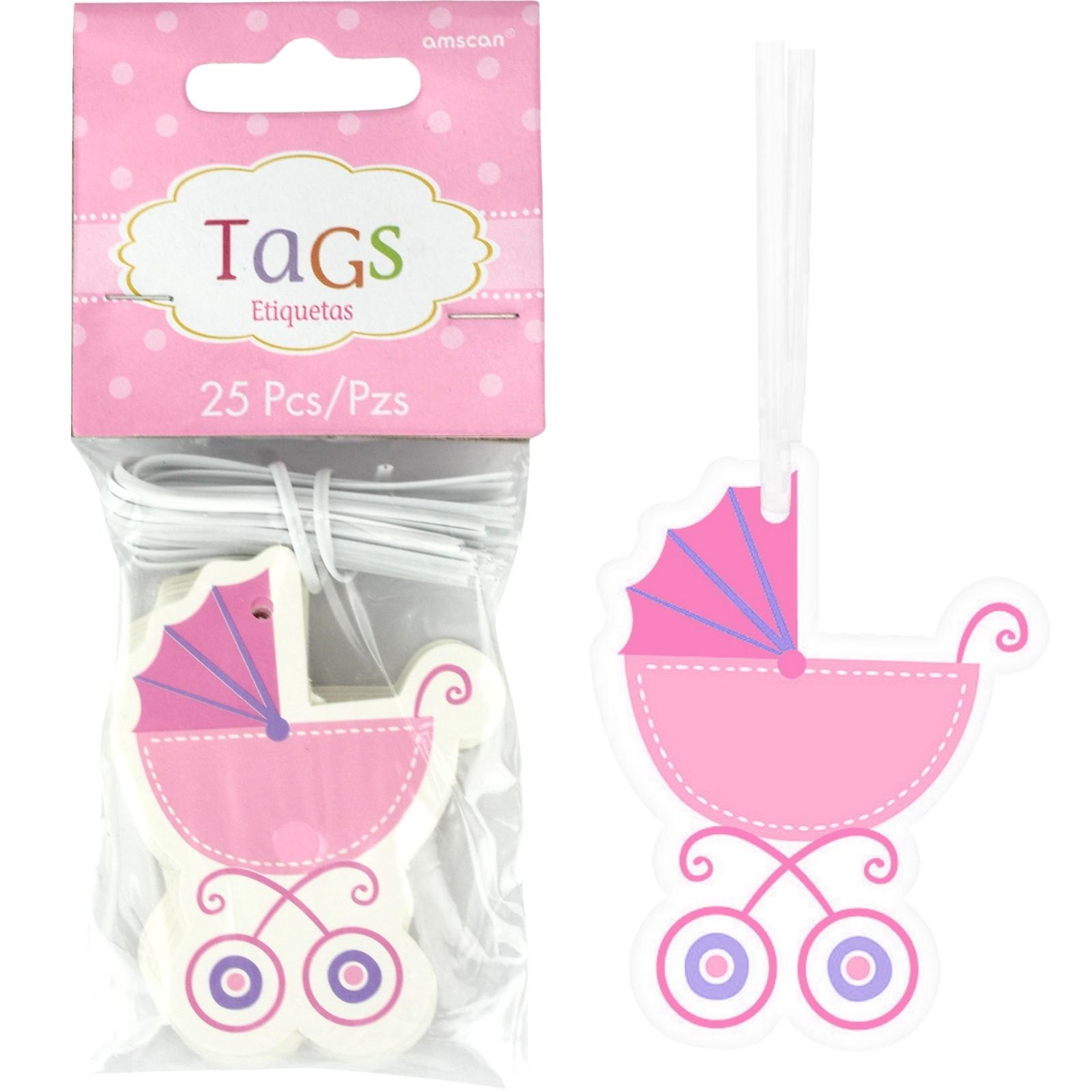 Pink Baby Carriage Paper Gift Tags (Pack of 25)