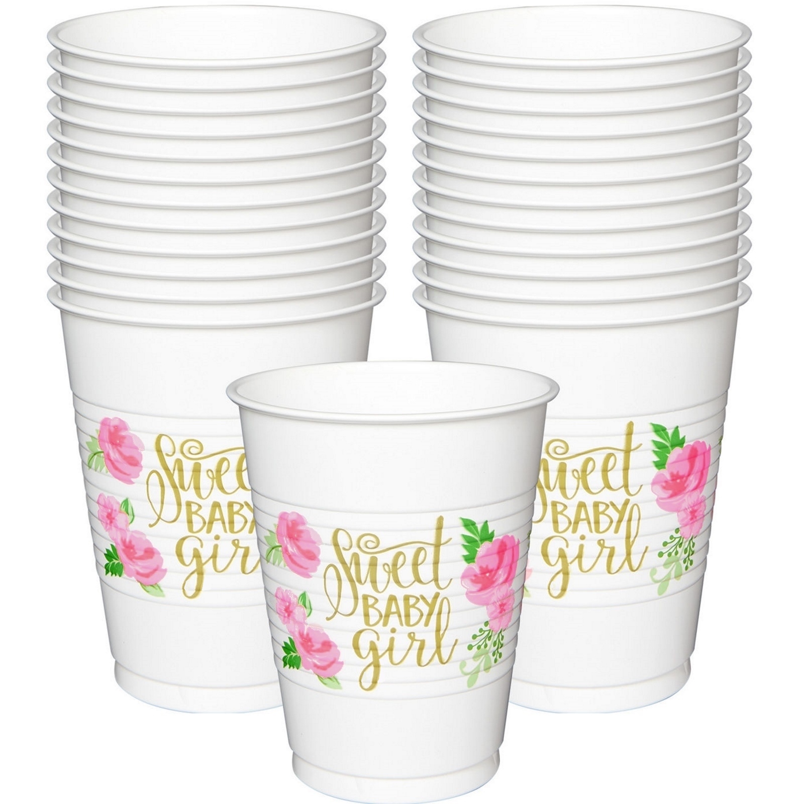 Floral Baby Girl Plastic Cups (Pack of 25)