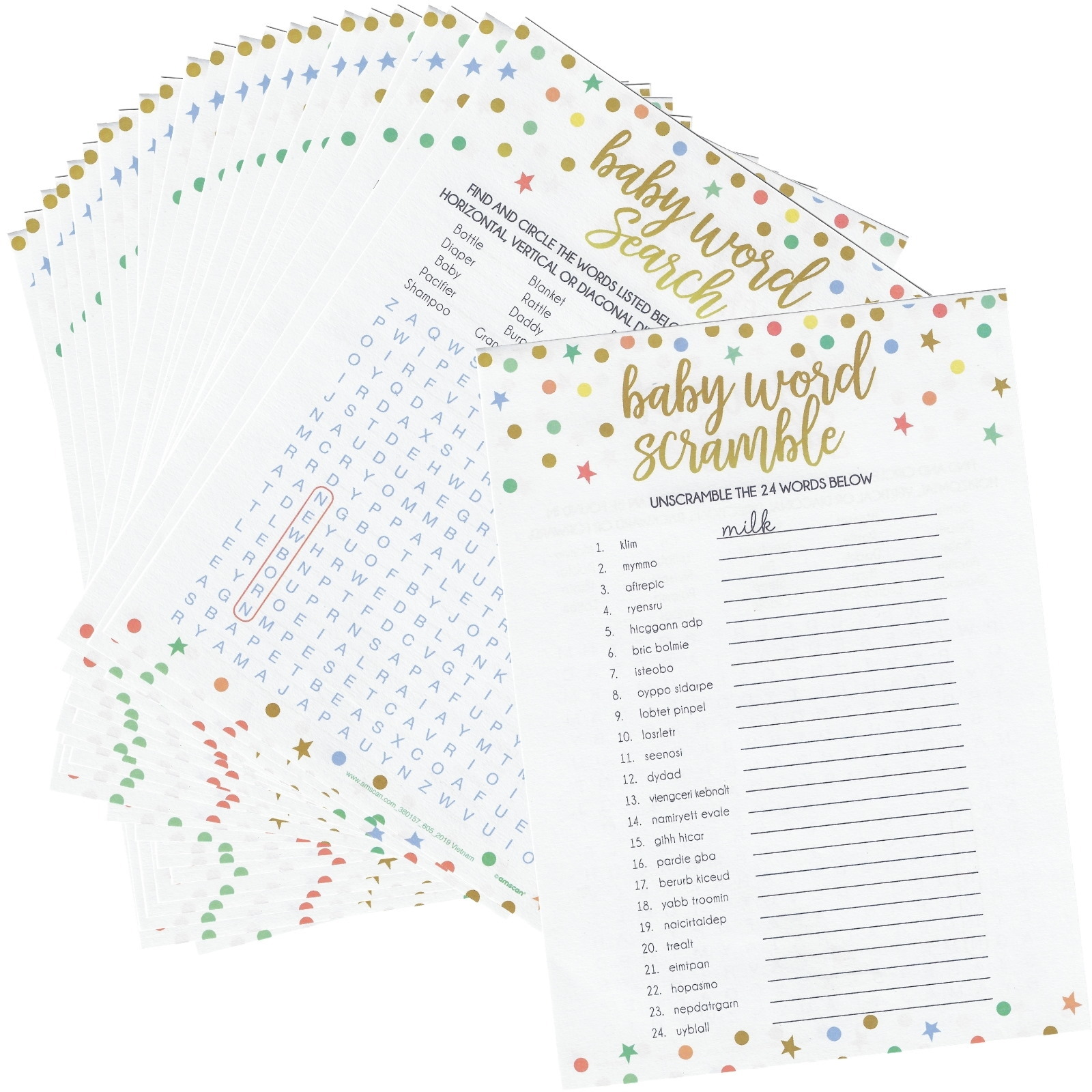 Baby Shower Word Scramble Game (Pack of 24)