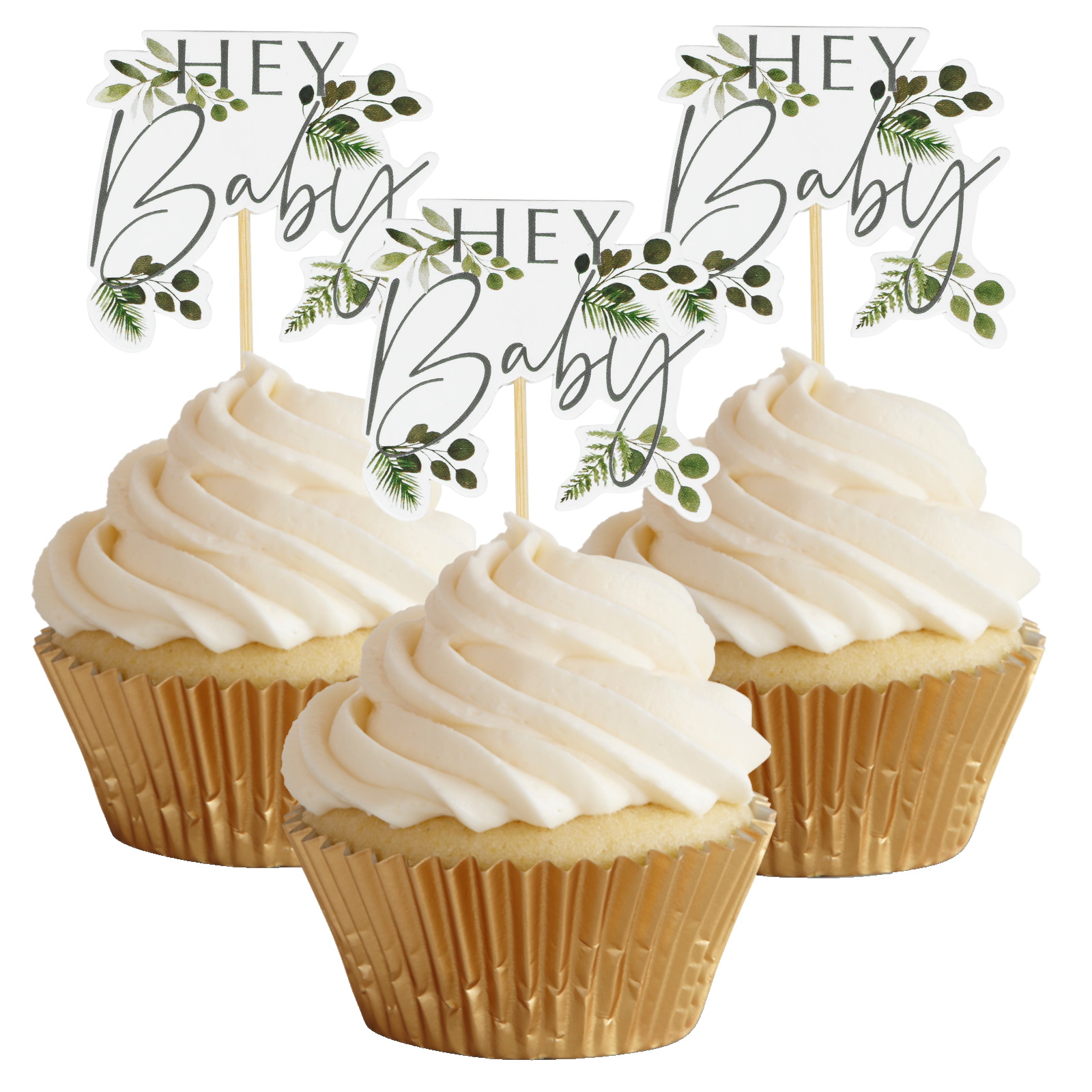 Ginger Ray Botanical Hey Baby Cupcake Toppers (Pack of 12)