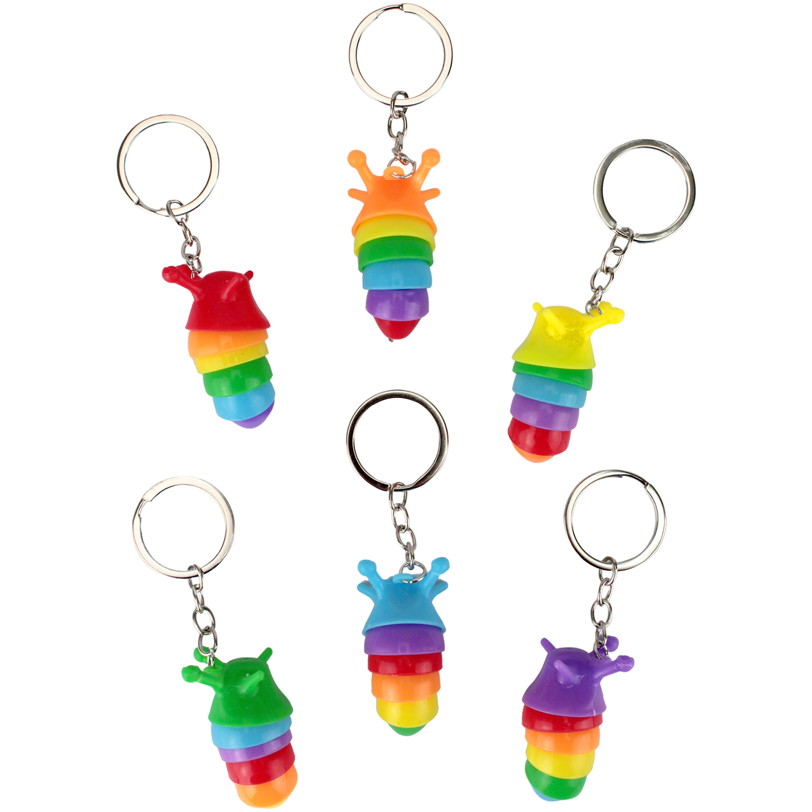 Rainbow Worm Fidget Keyrings (Pack of 12) 