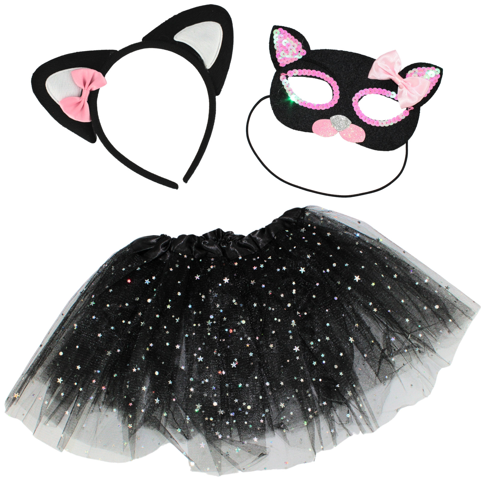 Black Kitty Cat Headband, Mask and Tutu Set