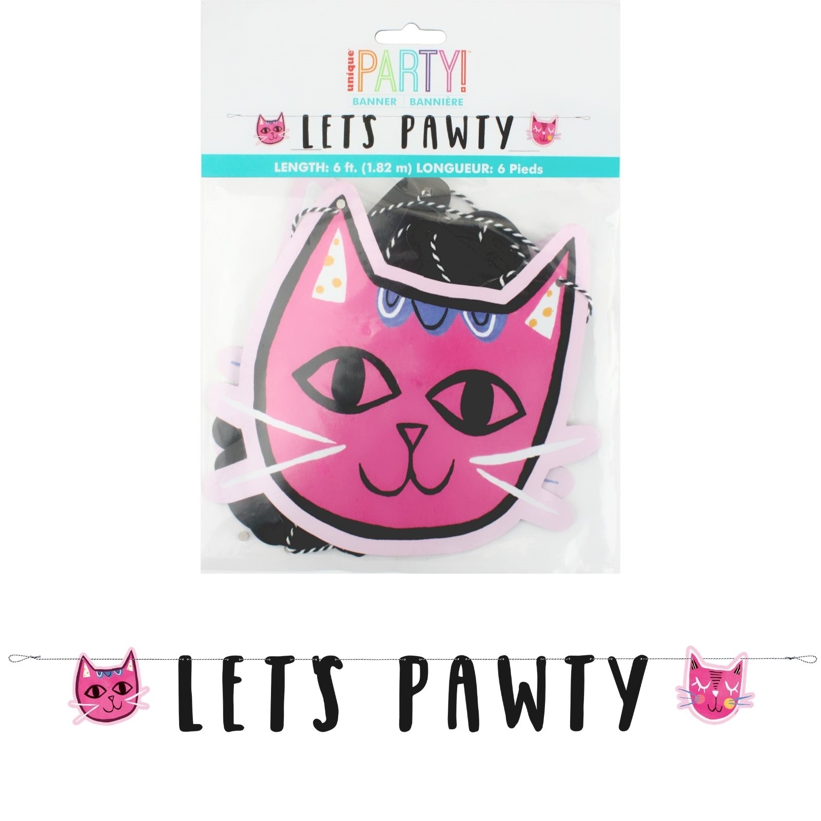 Pink Cat Let's Pawty Garland Banner
