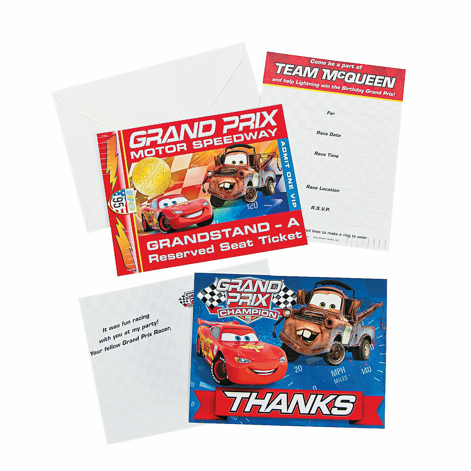 Cars Dream Party Invitations & Thank You Cards (8 of each)