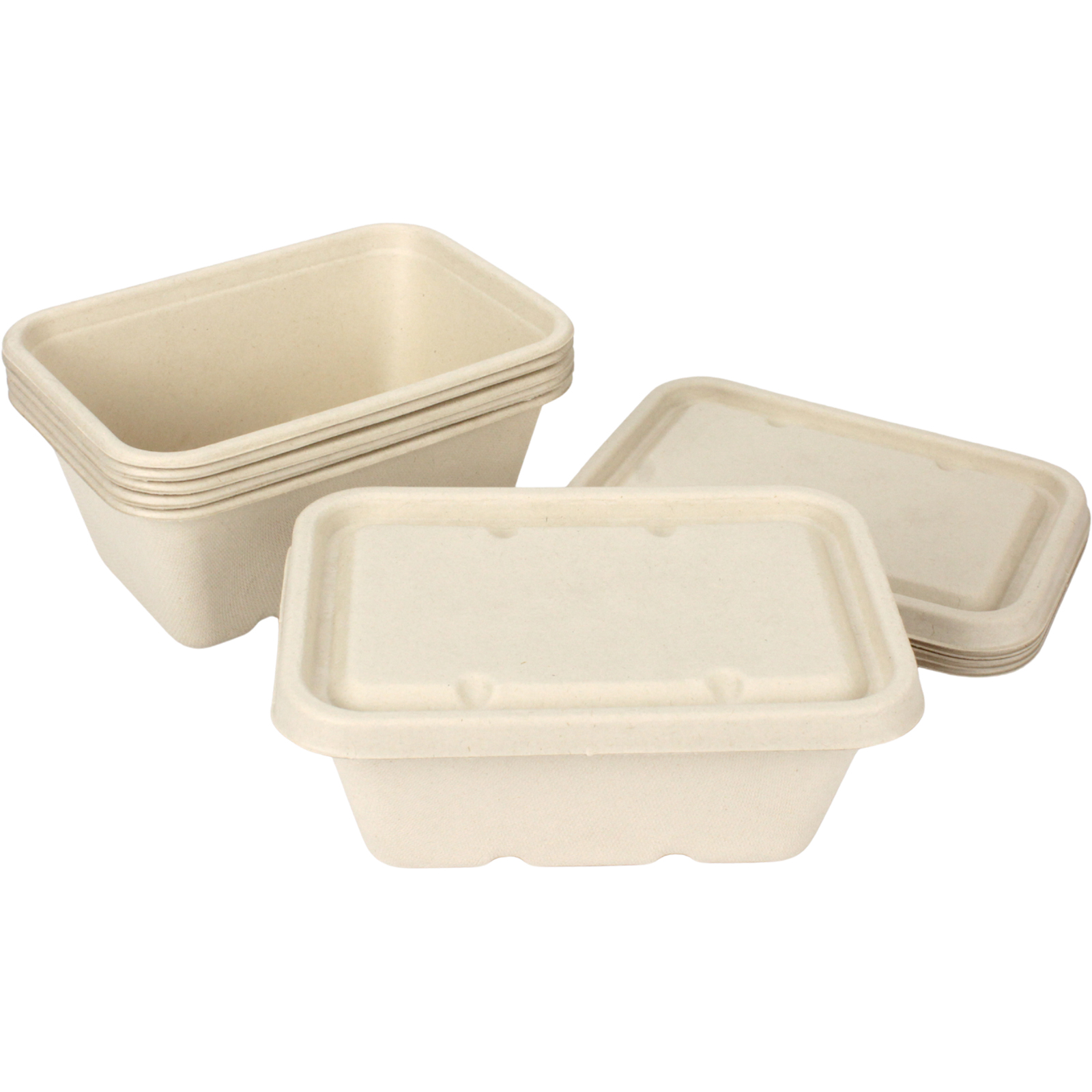 Natural Eco Sugar Cane Food Containers With Lids 1 Litre (Pack of 6)