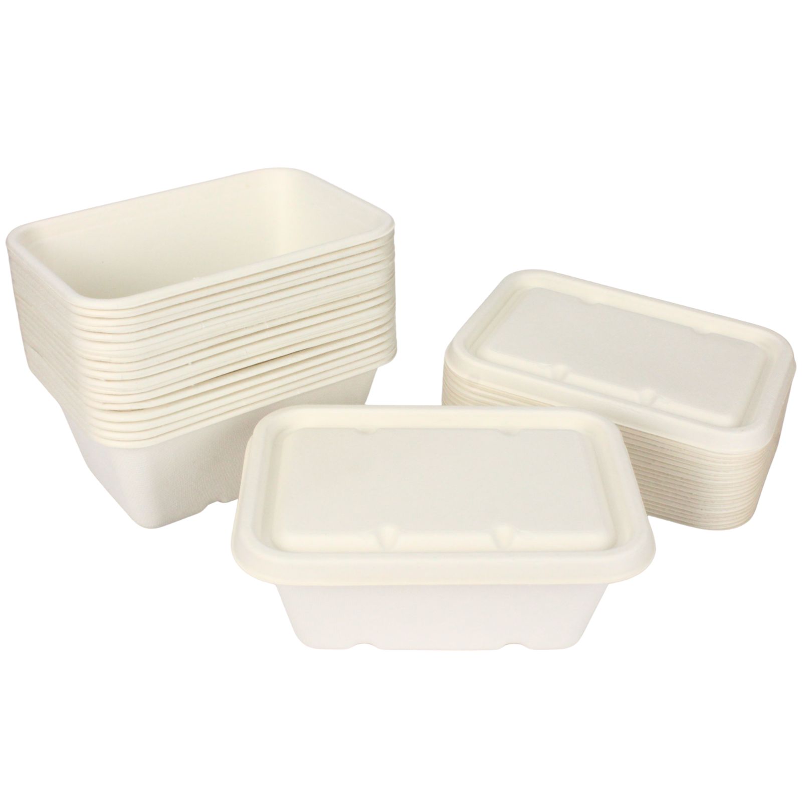 White Eco Sugar Cane Food Containers With Lids 1 Litre (Value Pack of 20)