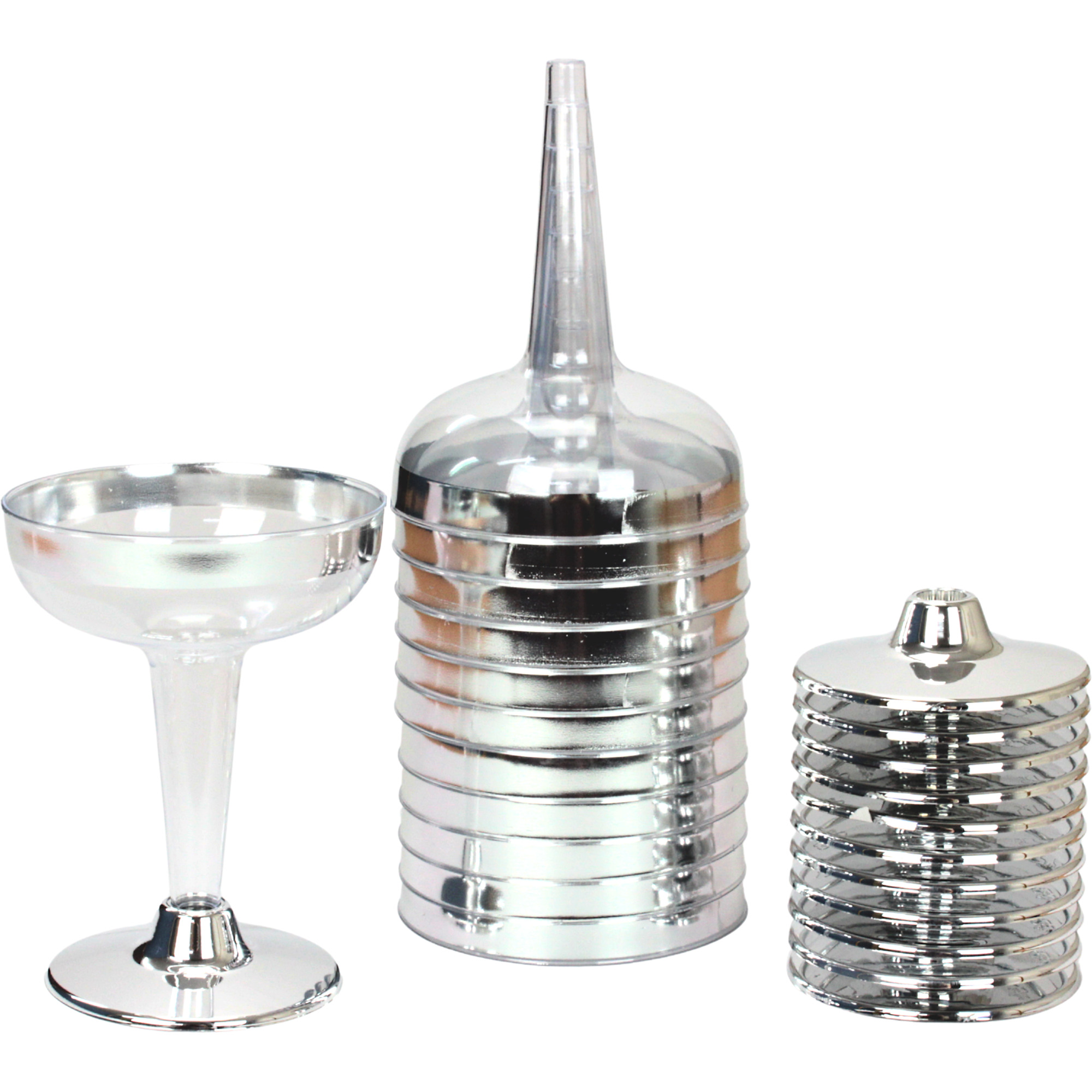 Silver Trim Plastic Reusable Cocktail Glass 100ml (Pack of 12)