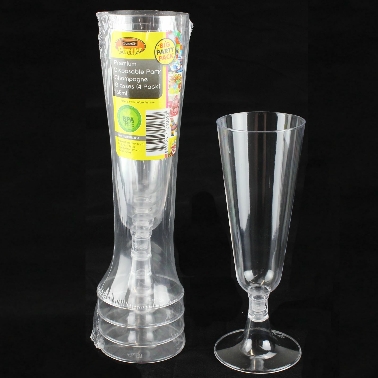 Clear Plastic Champagne Glasses (Pack of 4)