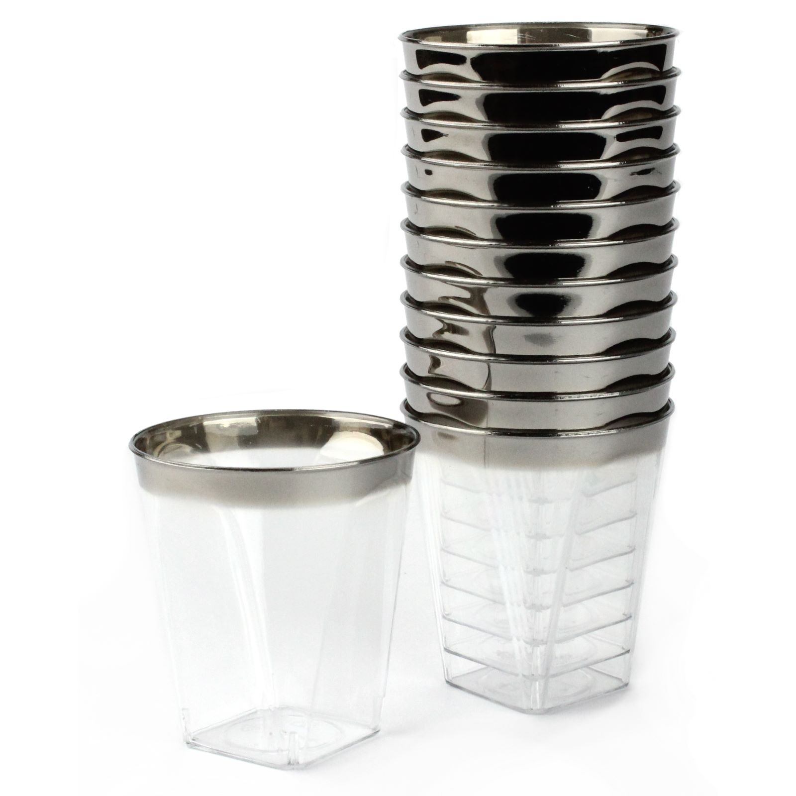 Silver Trim Plastic Shot Glasses (Pack of 12)