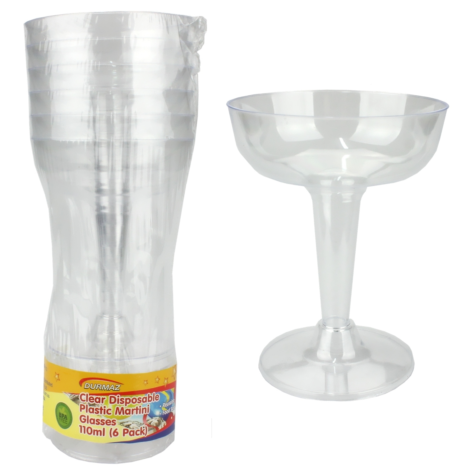 Clear Plastic Champagne Saucer Glasses (Pack of 6)