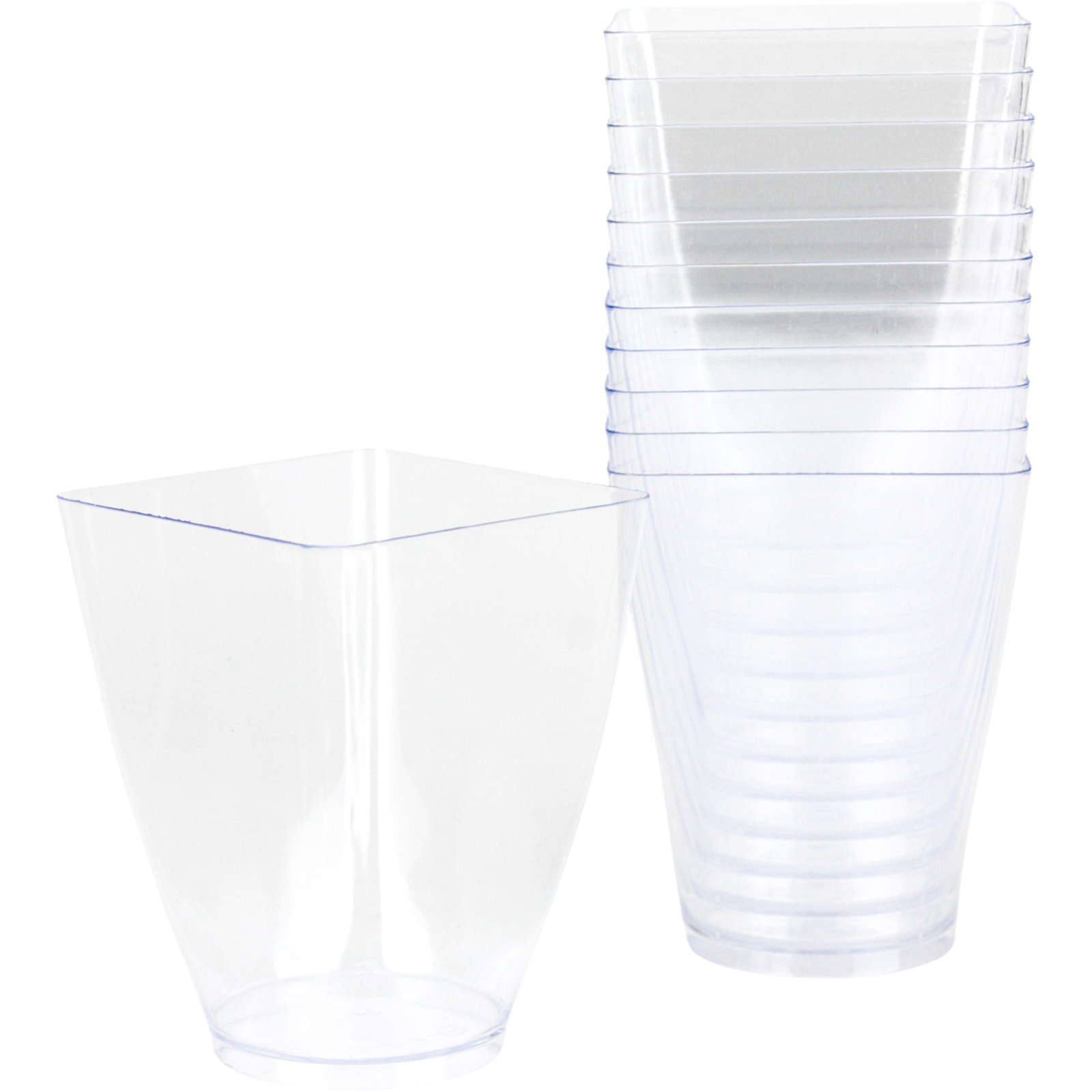 Clear Mini Plastic Round Base Square Dessert Cups 150ml (Pack of 12) 
