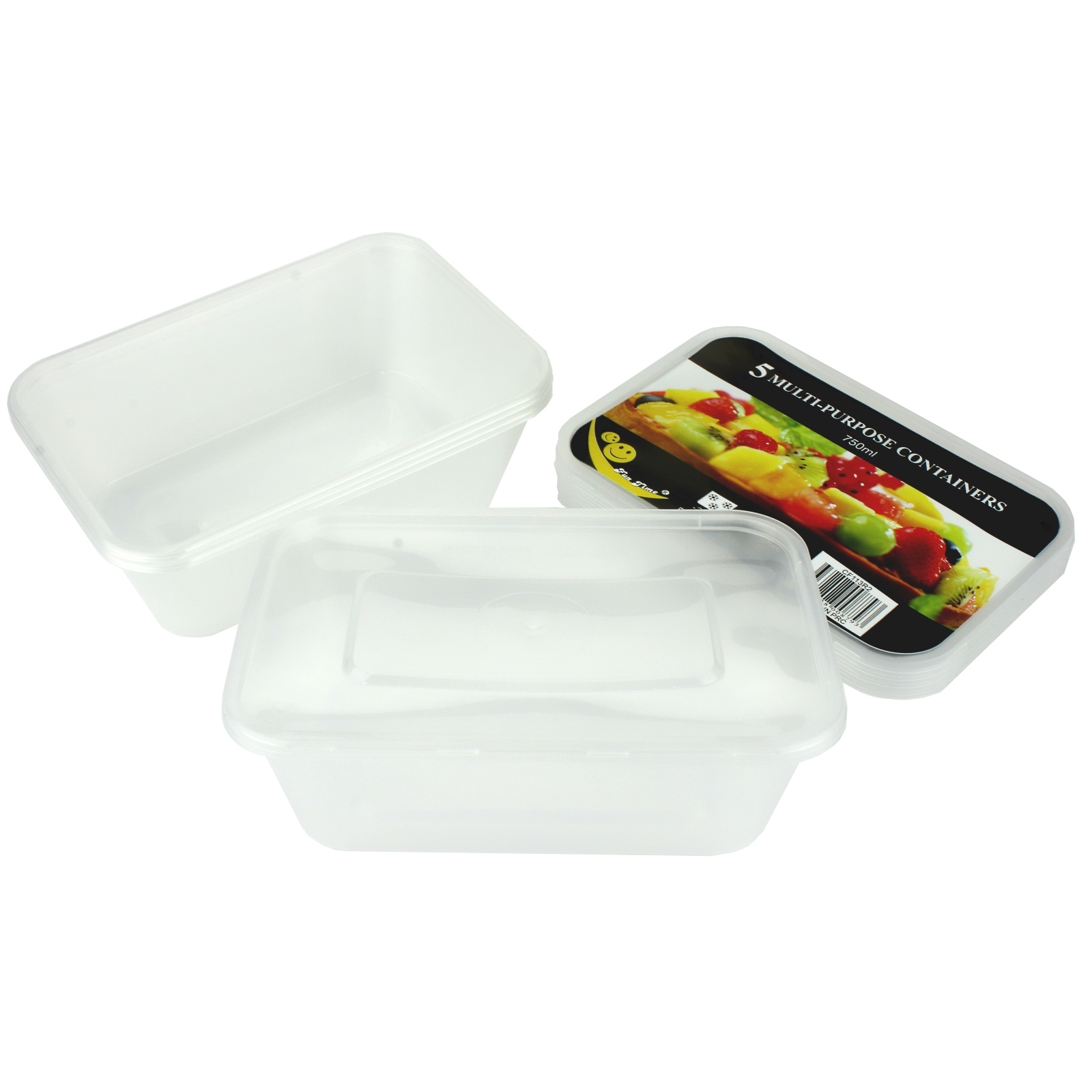 Plastic Food Containers With Lids 750ml (Pack of 5)