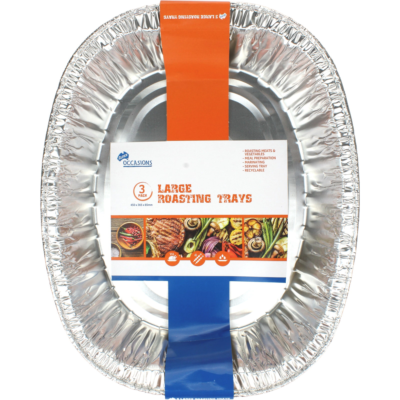 Large Foil Oval Roasting Trays 45cm x 36.5cm x 8.5cm (Pack of 3)