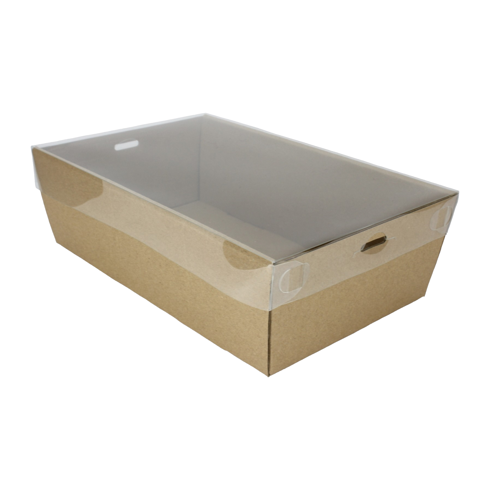 Kraft Grazing Box with Clear Plastic Lid 27.3cm x 17.4cm x 8cm